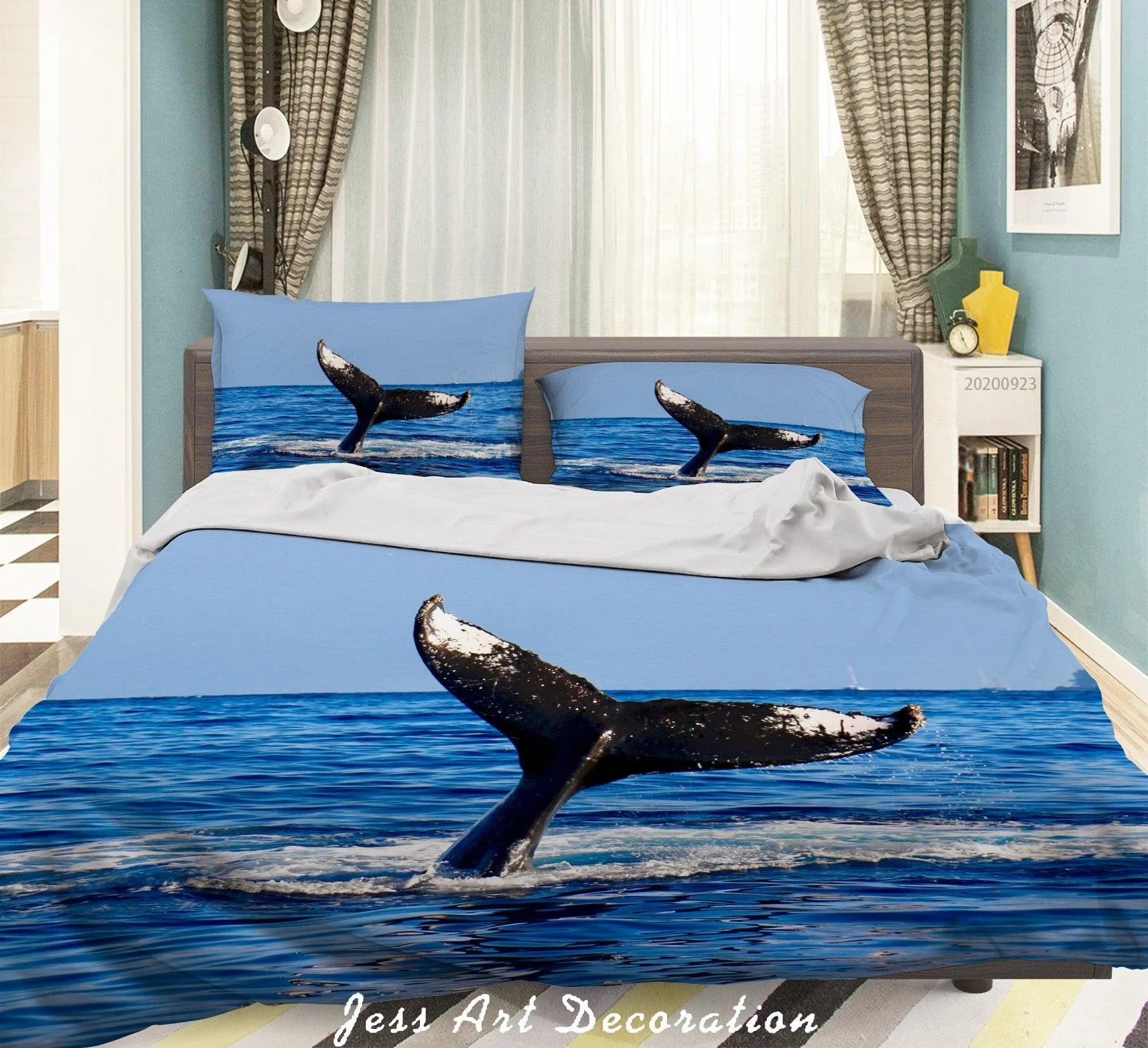 3D Nature Animal Whale Tail Quilt Cover Set Bedding Set Duvet Cover Pillowcases WJ 6301- Jess Art Decoration