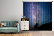 3D Nature Mountain Tree Silhouette Starry Sky Curtains and Drapes GD 2965- Jess Art Decoration