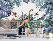 3D Dinosaur Jungle hand drawn dinosaur jungle scene wall mural wallpaper for kids room - view 2