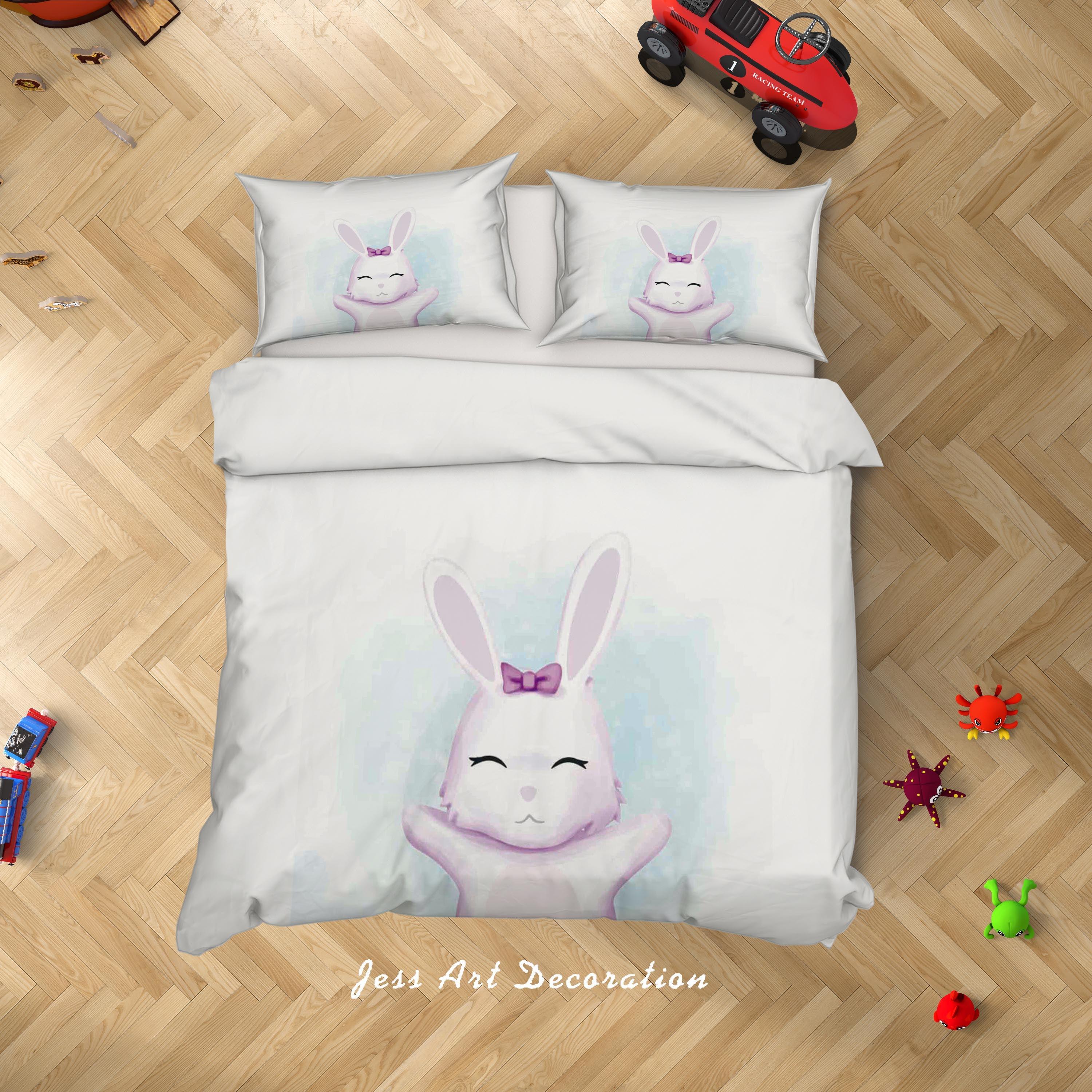 3D White Rabbit Quilt Cover Set Bedding Set Duvet Cover Pillowcases SF33- Jess Art Decoration