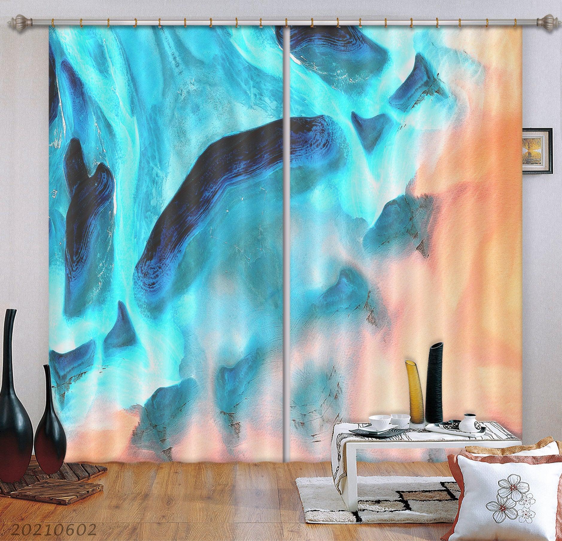 3D Abstract Blue Geometric Pattern Curtains and Drapes GD 618- Jess Art Decoration