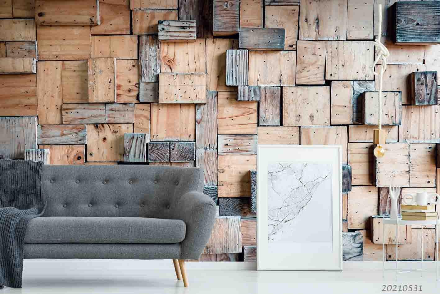 3D Wooden Brick Texture Laminated Spliced  Wall Mural Wallpaper SWW797- Jess Art Decoration