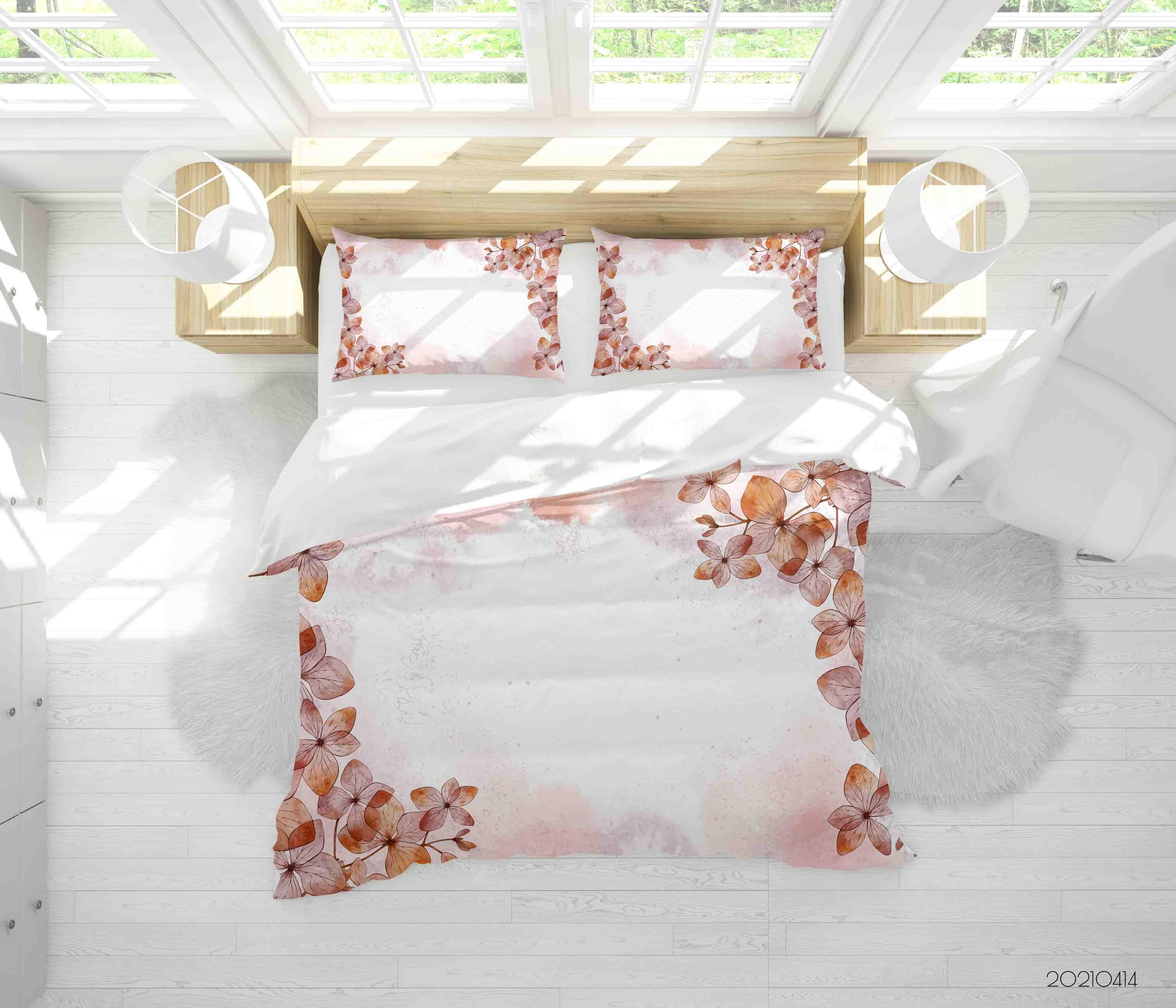 3D Watercolor Pink Floral Quilt Cover Set Bedding Set Duvet Cover Pillowcases 8- Jess Art Decoration