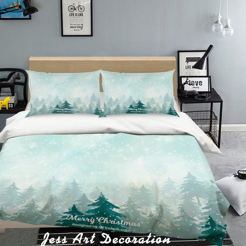 3D Cartoon Green Forest Snow Quilt Cover Set Bedding Set Pillowcases 36- Jess Art Decoration