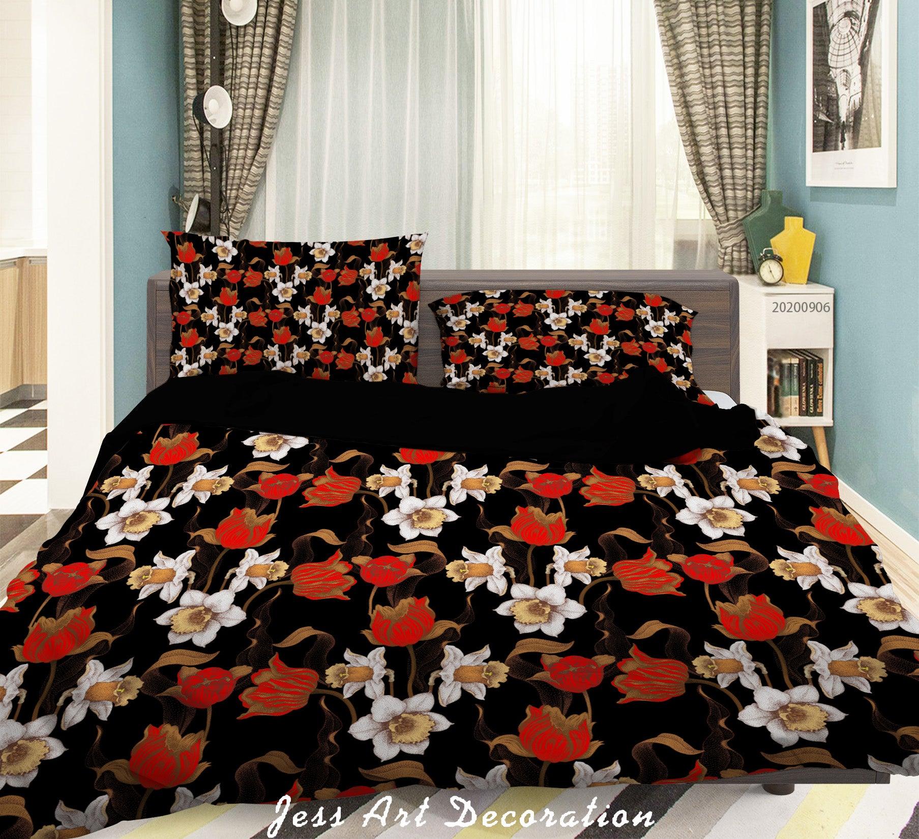 3D Vintage Red Floral Leaves Pattern Quilt Cover Set Bedding Set Duvet Cover Pillowcases WJ 3604- Jess Art Decoration