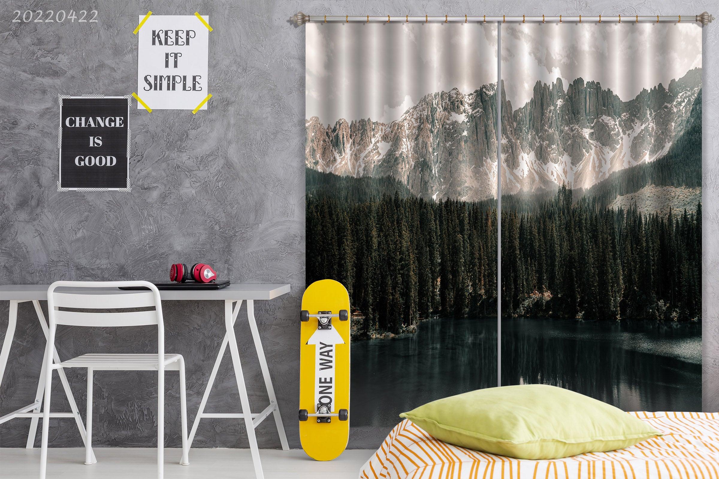 3D Landscape Peak Forest Tree Lake Curtains and Drapes GD 4259- Jess Art Decoration