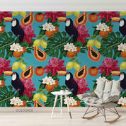 3D Hand Sketching Bird Floral Tropical Fruity  Wall Mural Wallpaper LXL 700- Jess Art Decoration