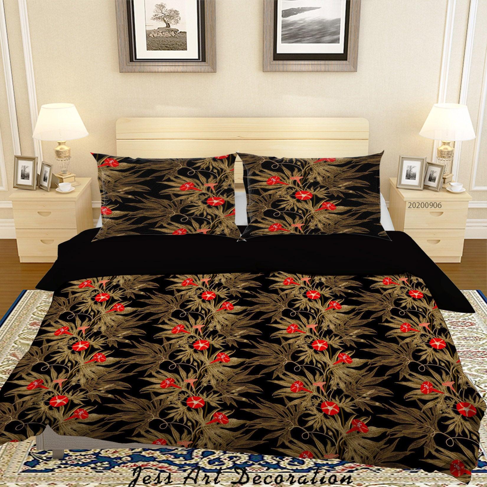 3D Vintage Leaves Red Floral Pattern Quilt Cover Set Bedding Set Duvet Cover Pillowcases WJ 3626- Jess Art Decoration
