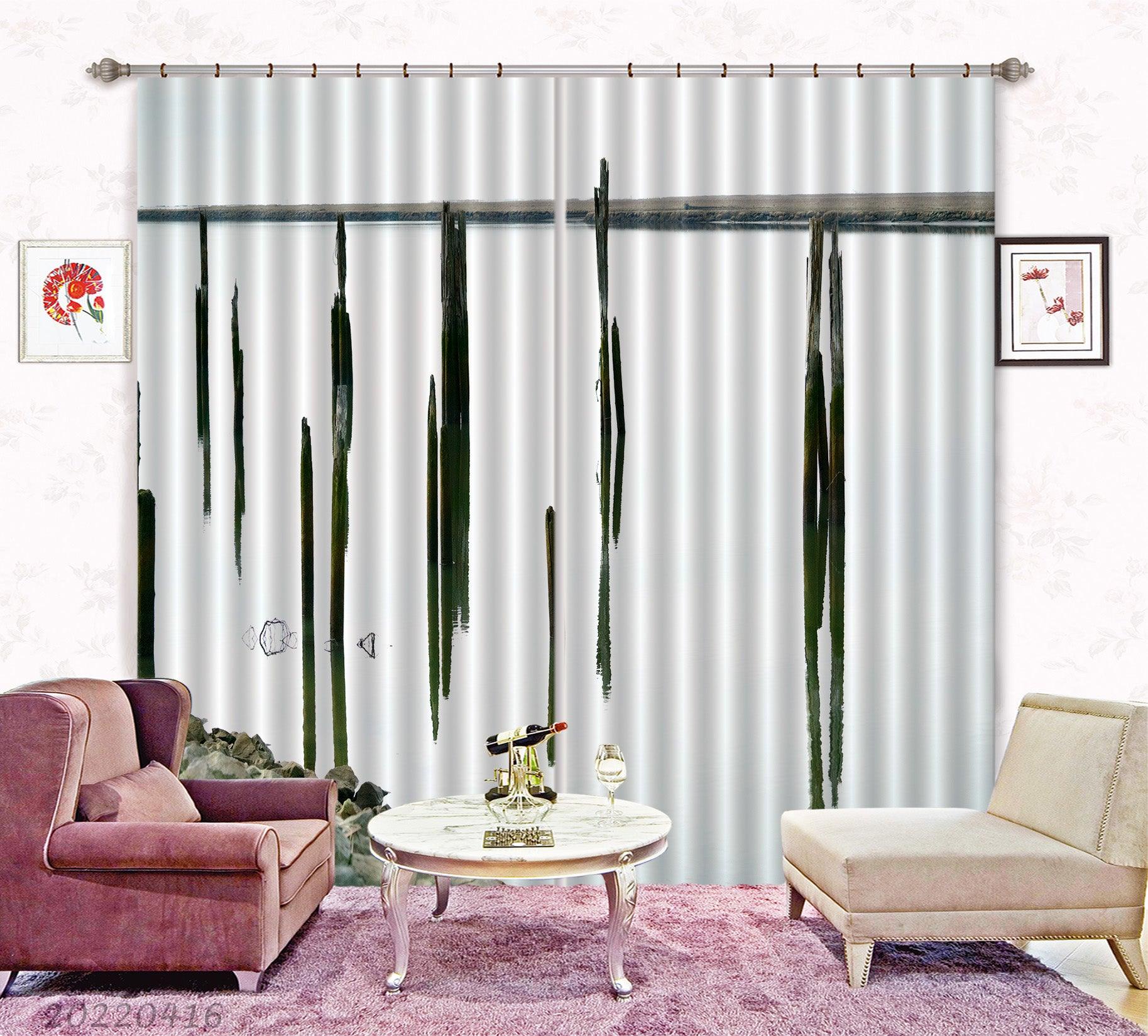 3D Abstract Black Lines White Background Curtains and Drapes GD 4360- Jess Art Decoration