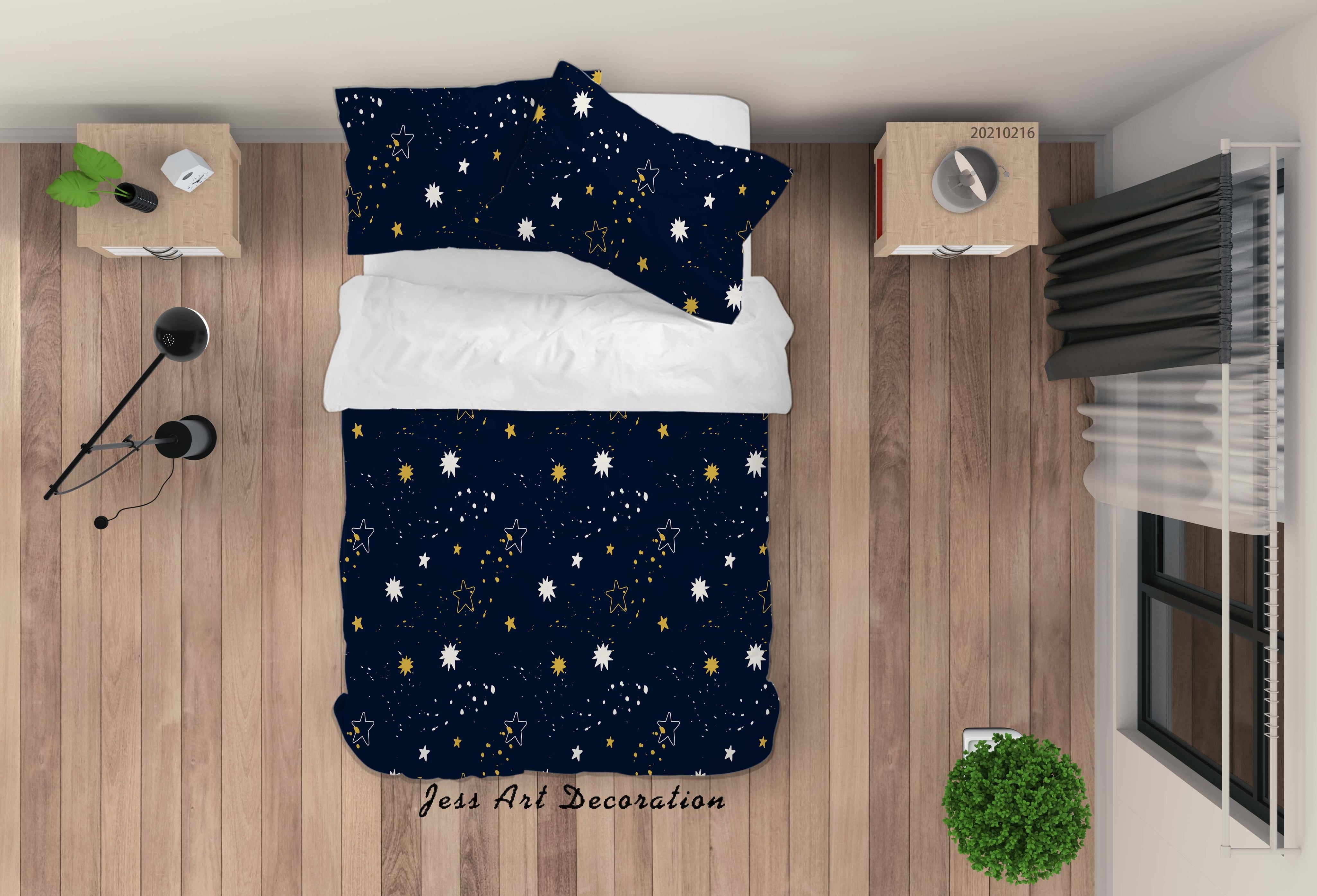 3D Hand Drawn Black Space Star Quilt Cover Set Bedding Set Duvet Cover Pillowcases 68- Jess Art Decoration