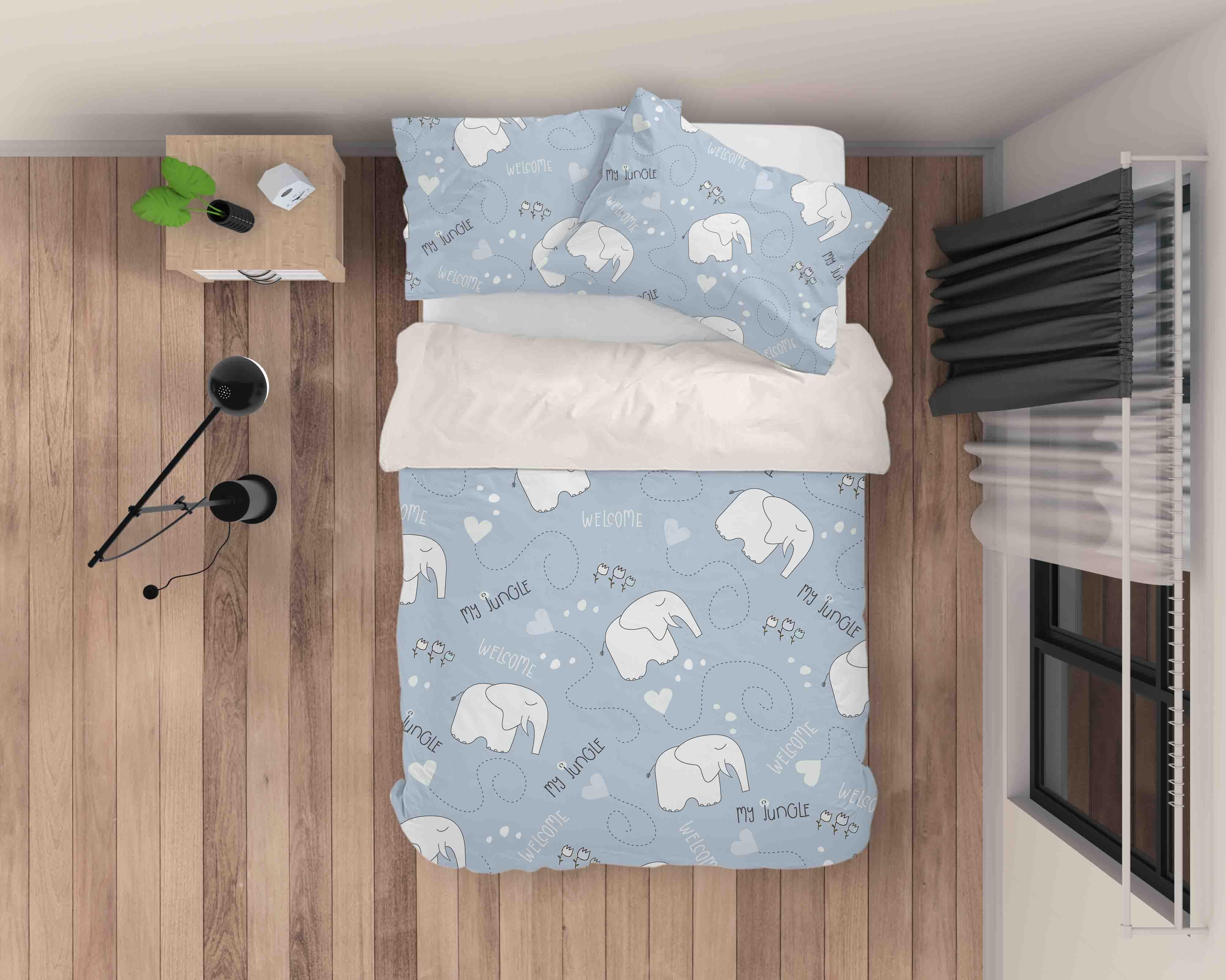 3D White Elephant Animal Blue Quilt Cover Set Bedding Set Duvet Cover Pillowcases LXL- Jess Art Decoration