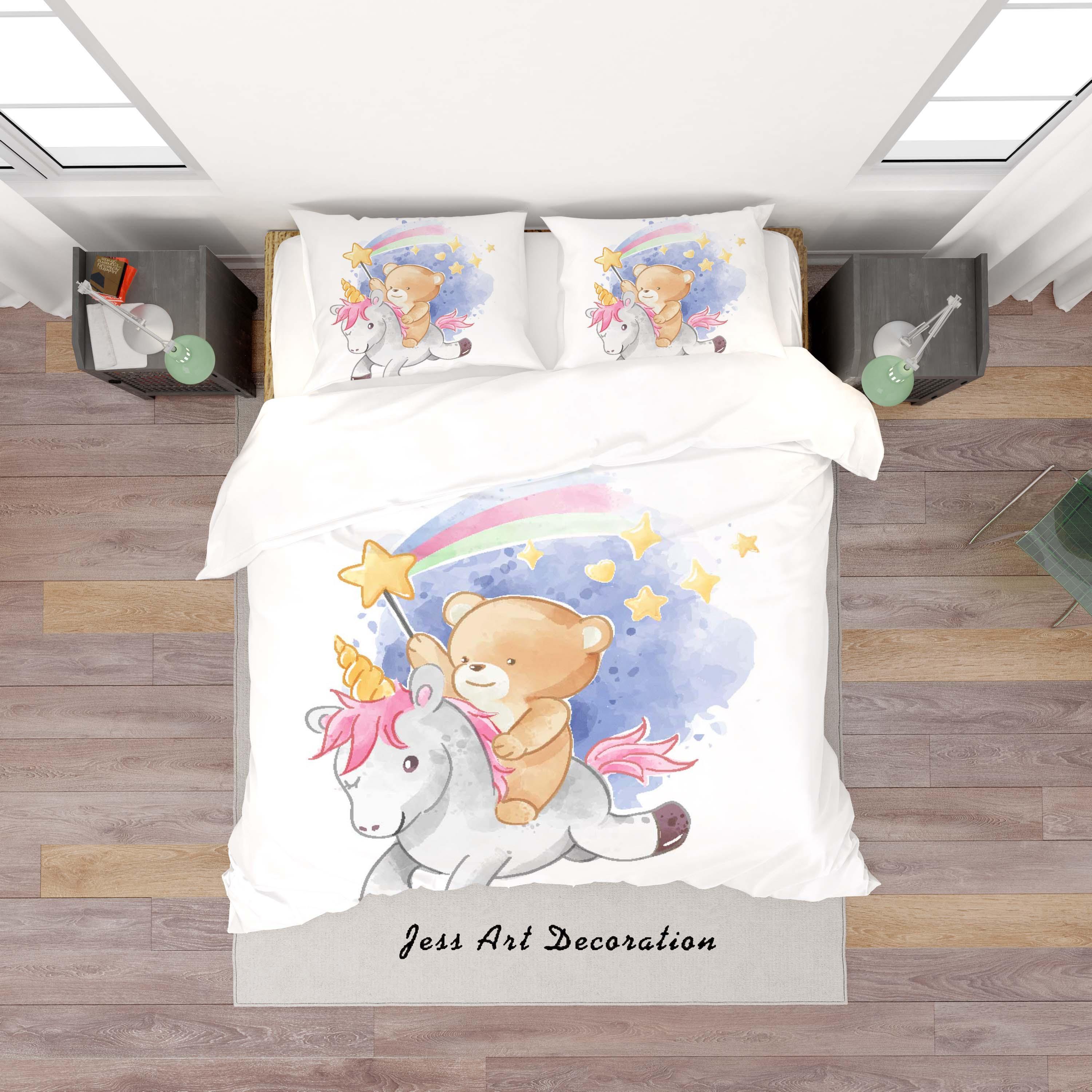 3D Bear Unicorn Quilt Cover Set Bedding Set Duvet Cover Pillowcases SF149- Jess Art Decoration