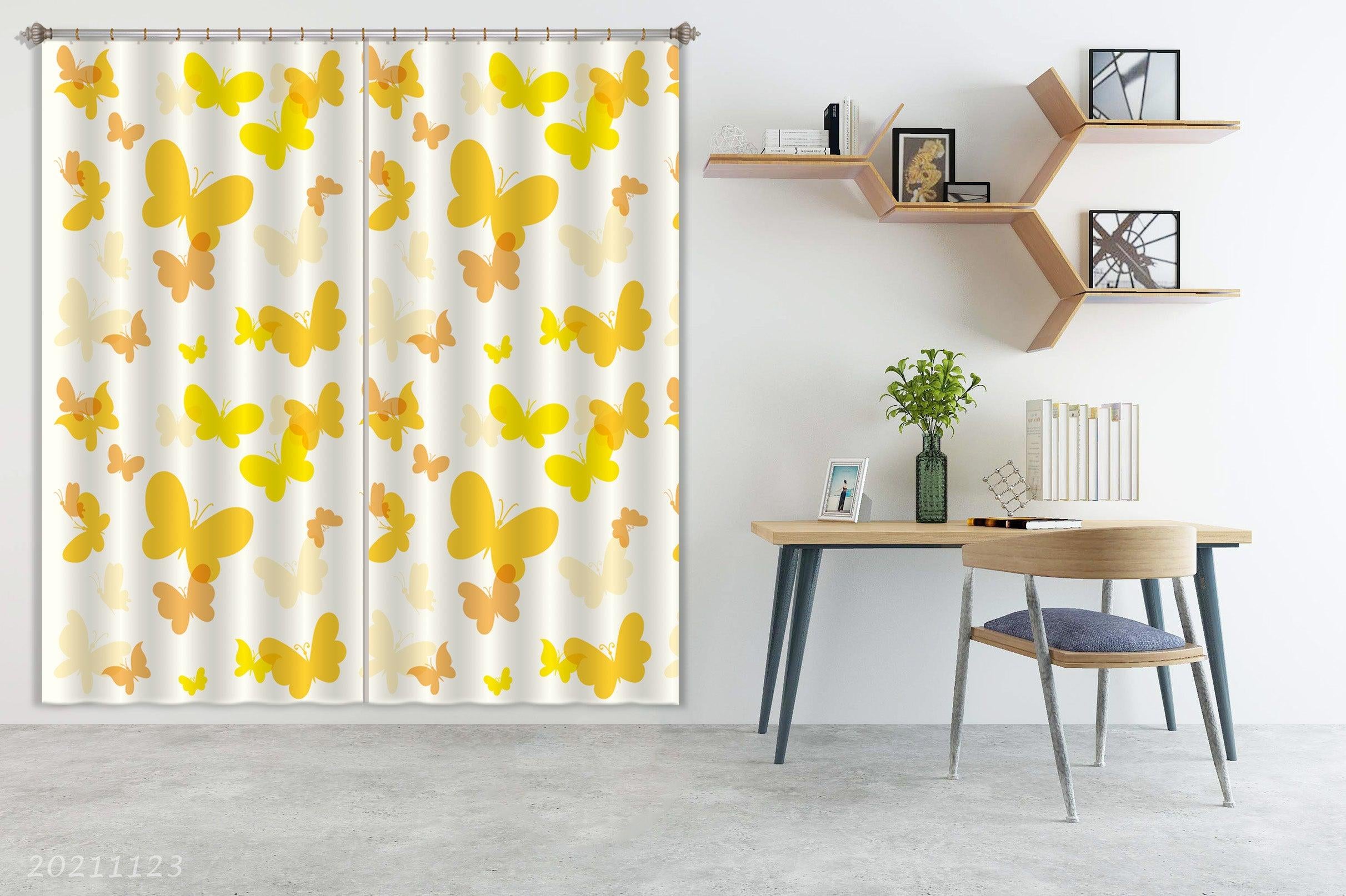 3D Yellow Butterfly Pattern Curtains and Drapes LQH 44- Jess Art Decoration