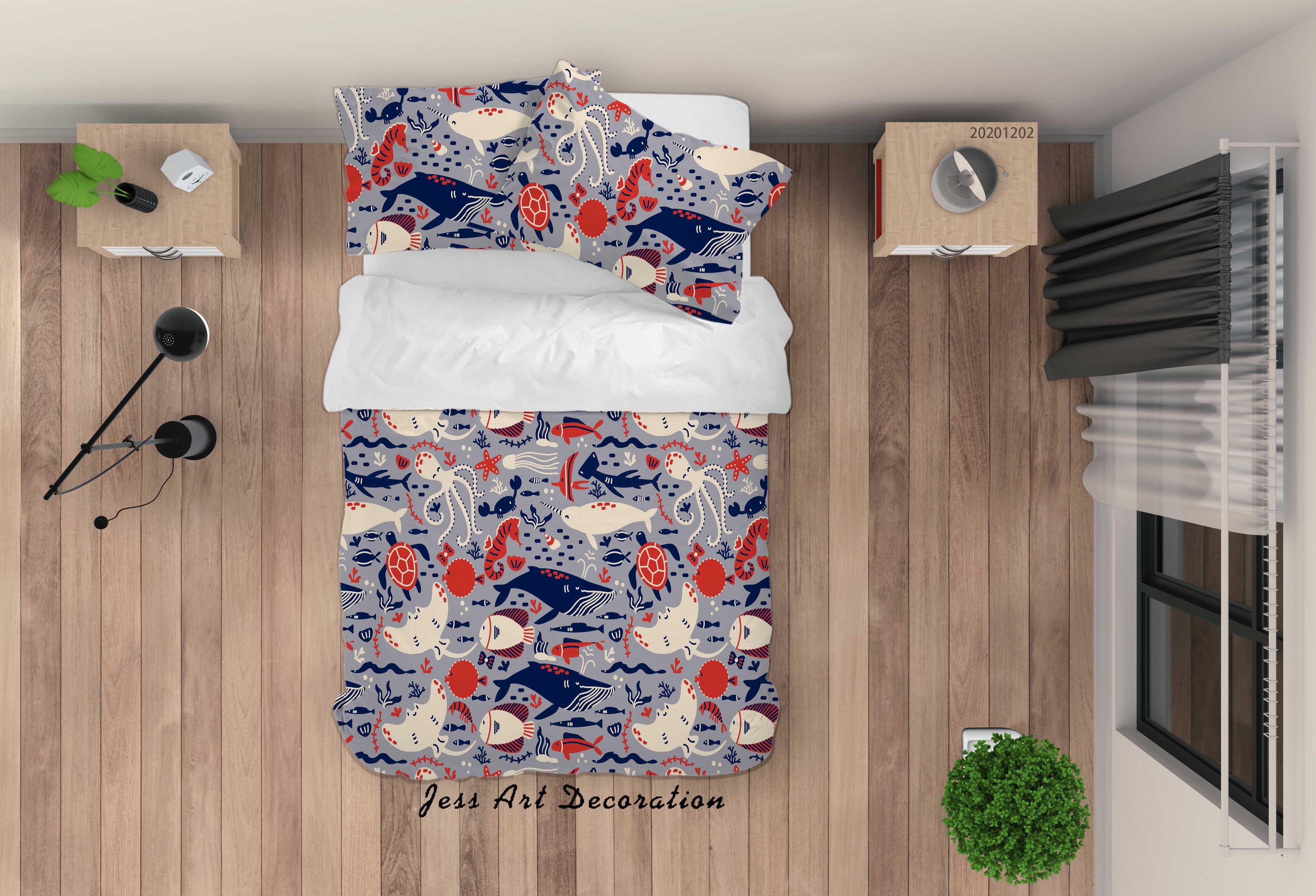 3D Vintage Hand Drawn Colorful Sea Turtle Fish Quilt Cover Set Bedding Set Duvet Cover Pillowcases LXL- Jess Art Decoration