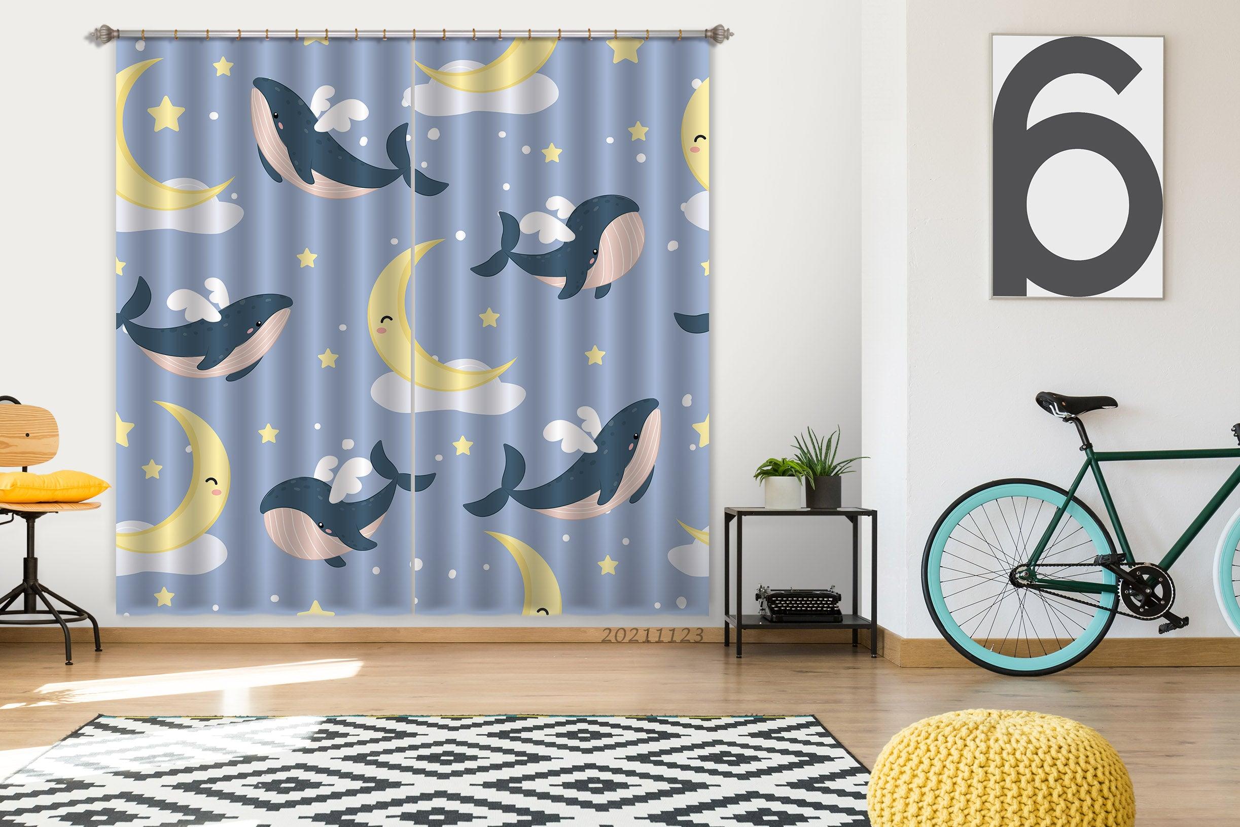 3D Cartoon Moon Cloud Dolphin Curtains and Drapes LQH 165- Jess Art Decoration