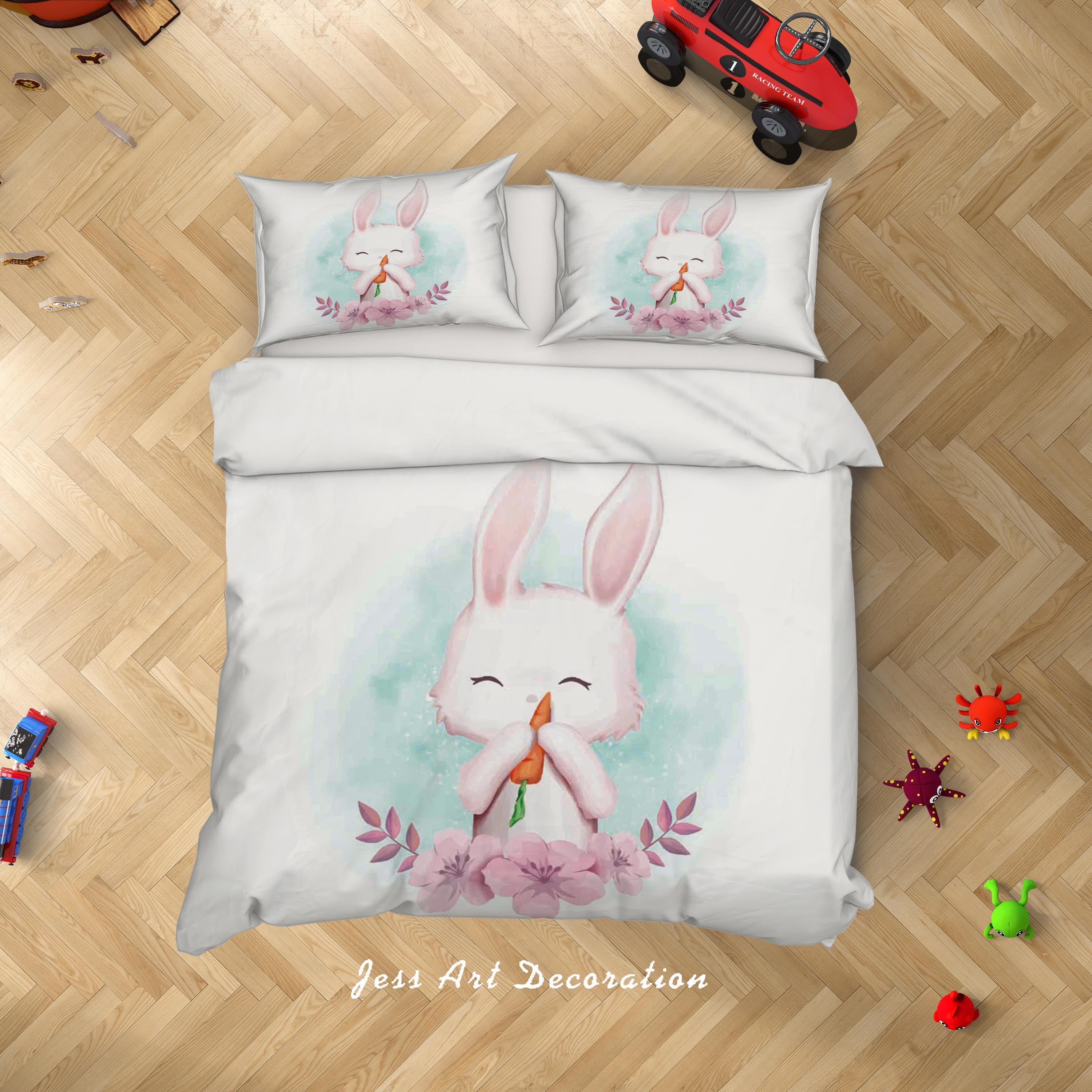 3D White Cartoon Rabbit Quilt Cover Set Bedding Set Duvet Cover Pillowcases SF29- Jess Art Decoration