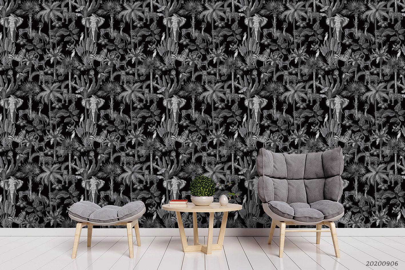 Vinatge Elephant Animal Palm Tree Plant Pattern Wall Mural Wallpaper LXL- Jess Art Decoration