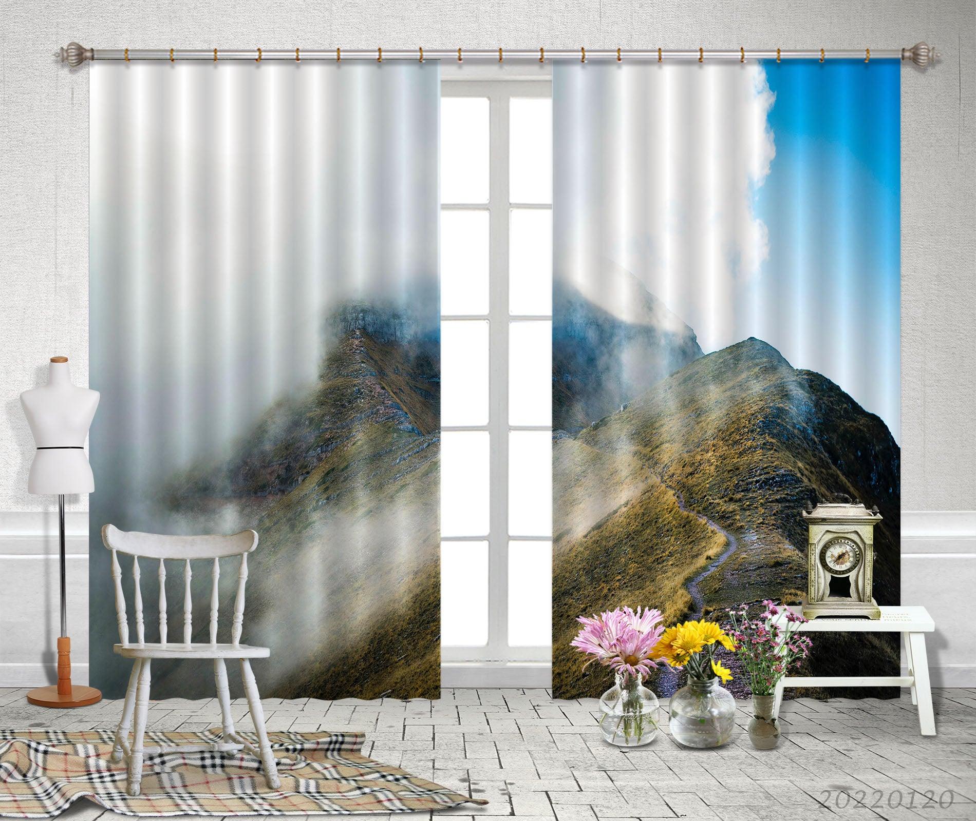 3D Mountain Peak White Fog Clouds Curtains and Drapes GD 1547- Jess Art Decoration