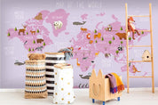 3D Pink Animals World Map Wall Mural Wallpaper 15- Jess Art Decoration