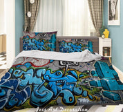 3D Abstract Blue Street Graffiti Quilt Cover Set Bedding Set Duvet Cover Pillowcases 187- Jess Art Decoration