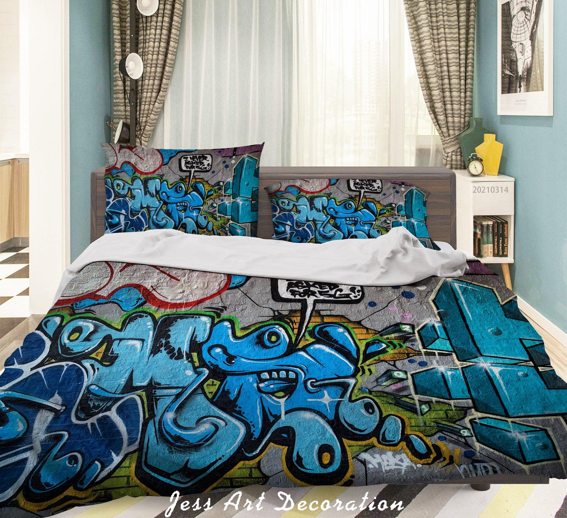 3D Abstract Blue Street Graffiti Quilt Cover Set Bedding Set Duvet Cover Pillowcases 187- Jess Art Decoration