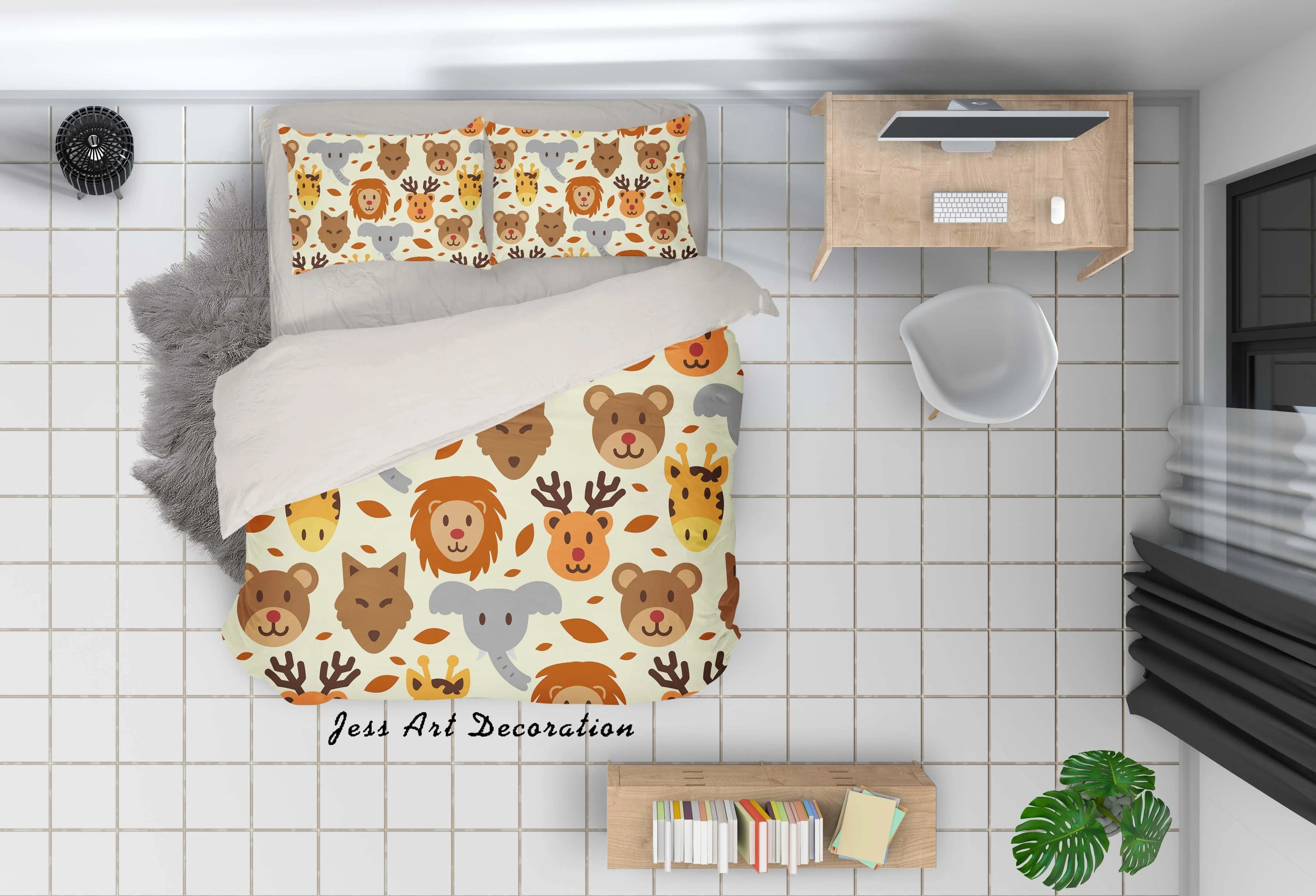 3D Hand drawing Animals Lion Giraff Bear Reindeer Quilt Cover Set Bedding Set Pillowcasesn 76- Jess Art Decoration
