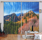 3D Landscape Mountain Green Woods Blue Sky Curtains and Drapes GD 4884- Jess Art Decoration