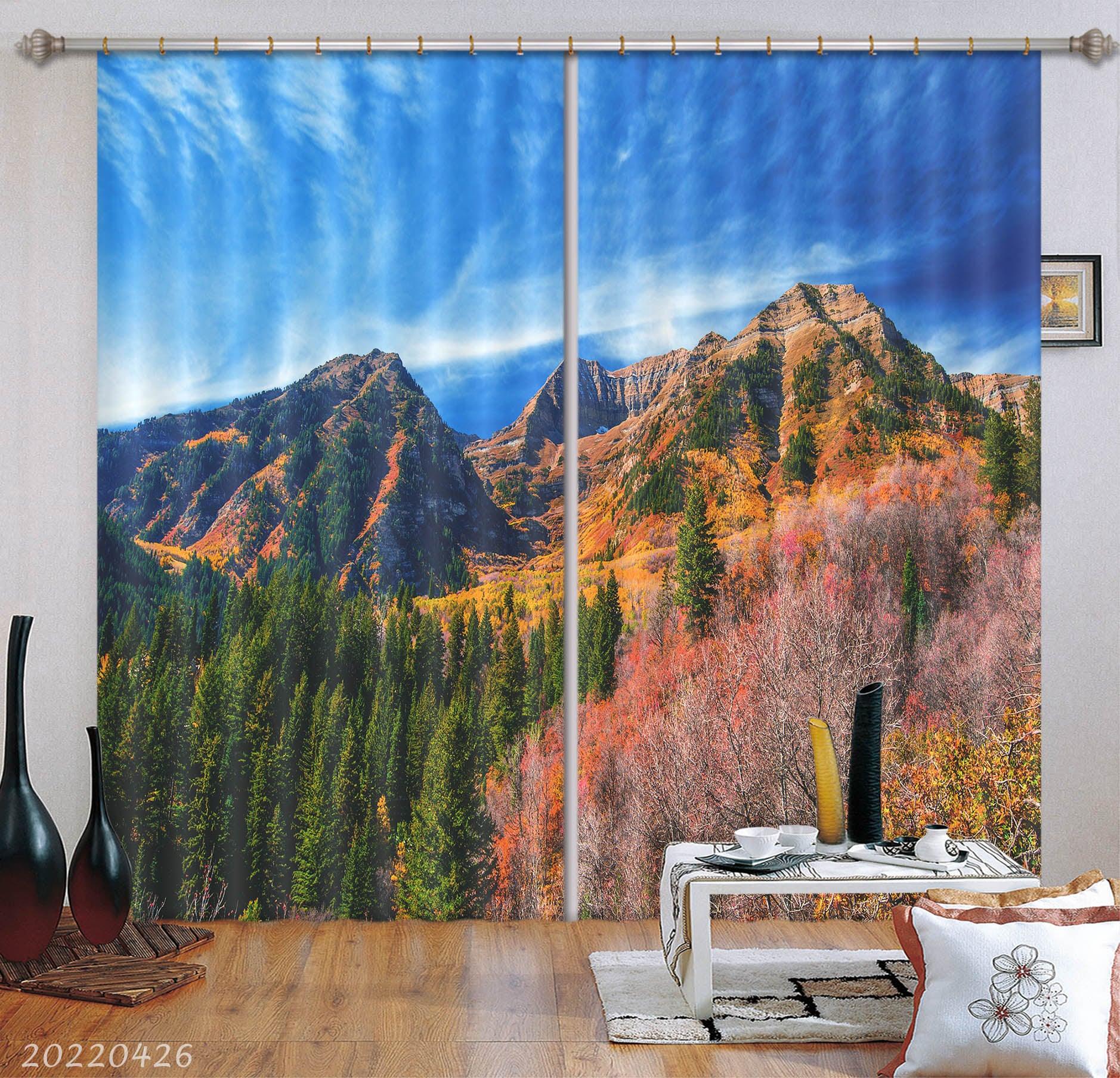3D Landscape Mountain Green Woods Blue Sky Curtains and Drapes GD 4884- Jess Art Decoration