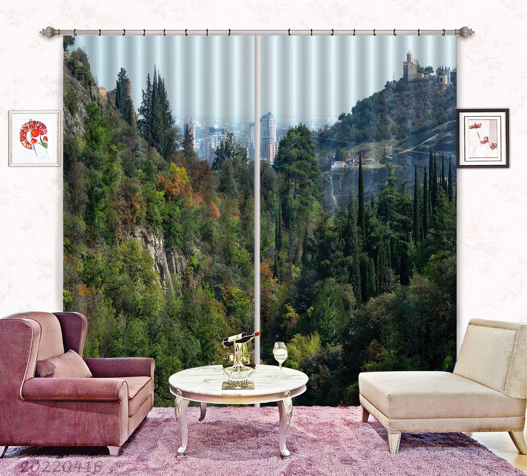 3D Landscape Mountain Forest Tree City Building Curtains and Drapes GD 4406- Jess Art Decoration