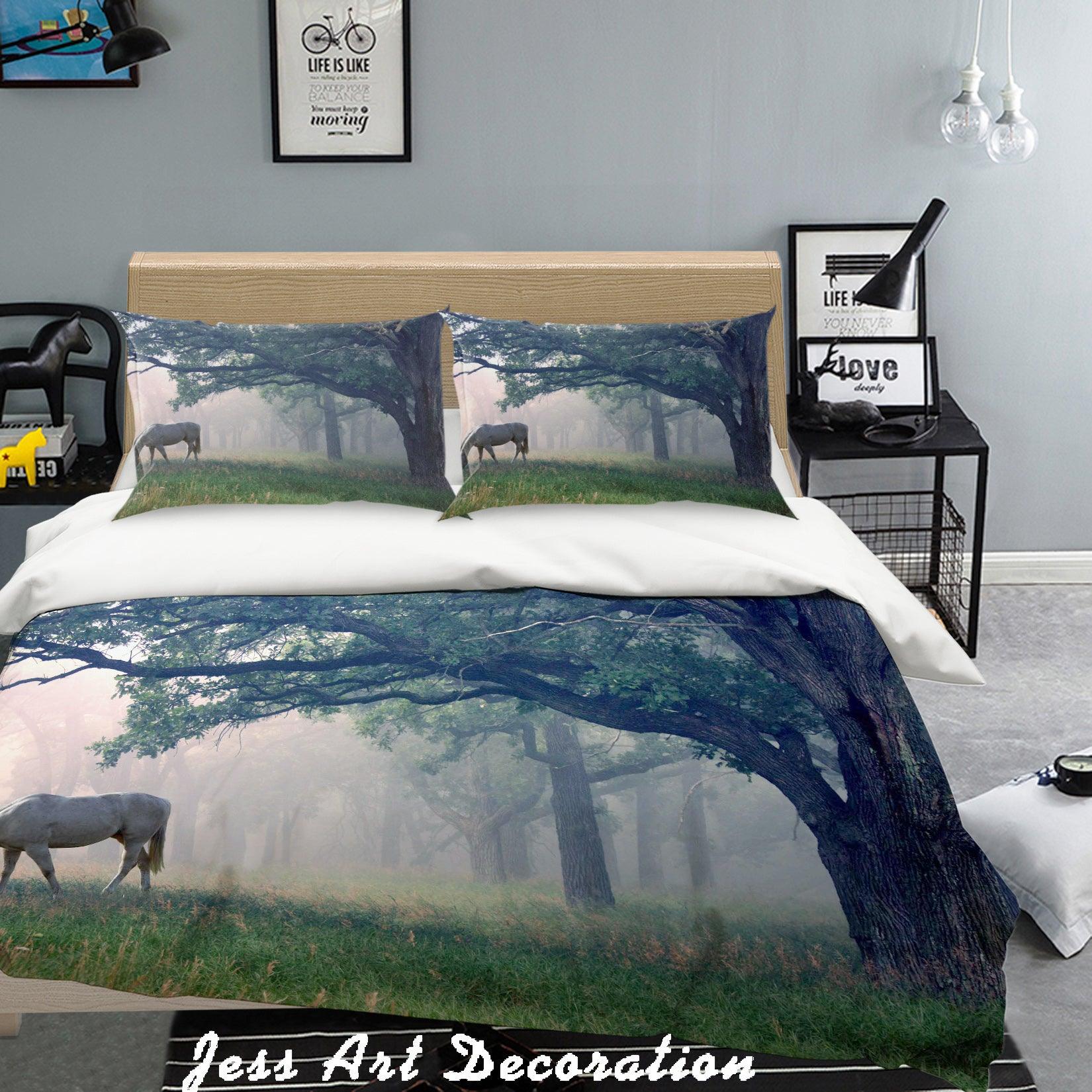 3D  White Horse Forest Quilt Cover Set Bedding Set Pillowcases  101- Jess Art Decoration