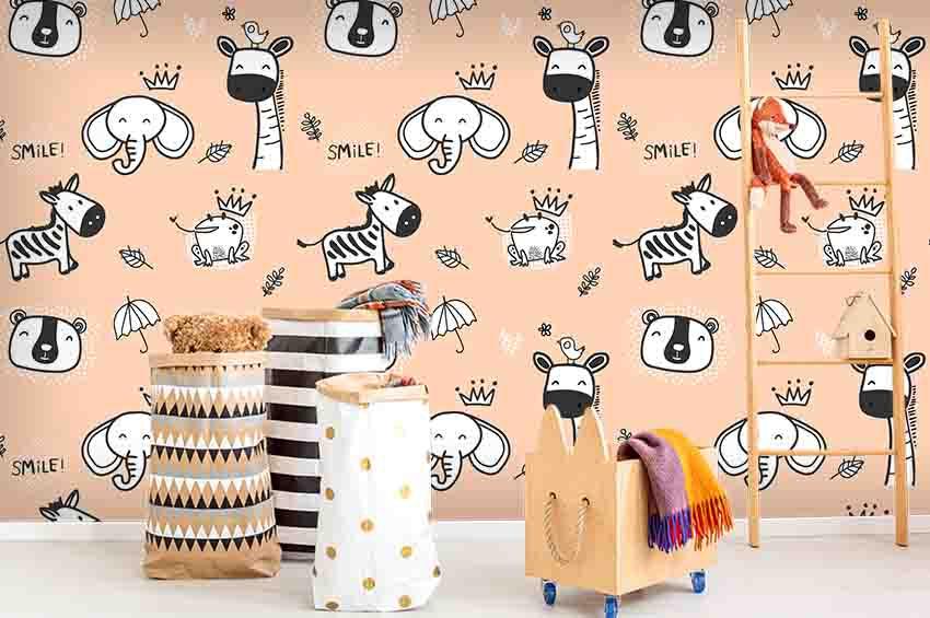 3D Cartoon Animals Zebra Giraff Elephant Wall Mural Wallpa 65- Jess Art Decoration