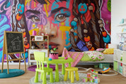 3D Girl Face Colorful Graffiti Wall Mural Wallpaper B03- Jess Art Decoration