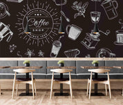 3D  Black  White  Coffee Shop Black Background   Wall Mural Wallpaper SWW12- Jess Art Decoration