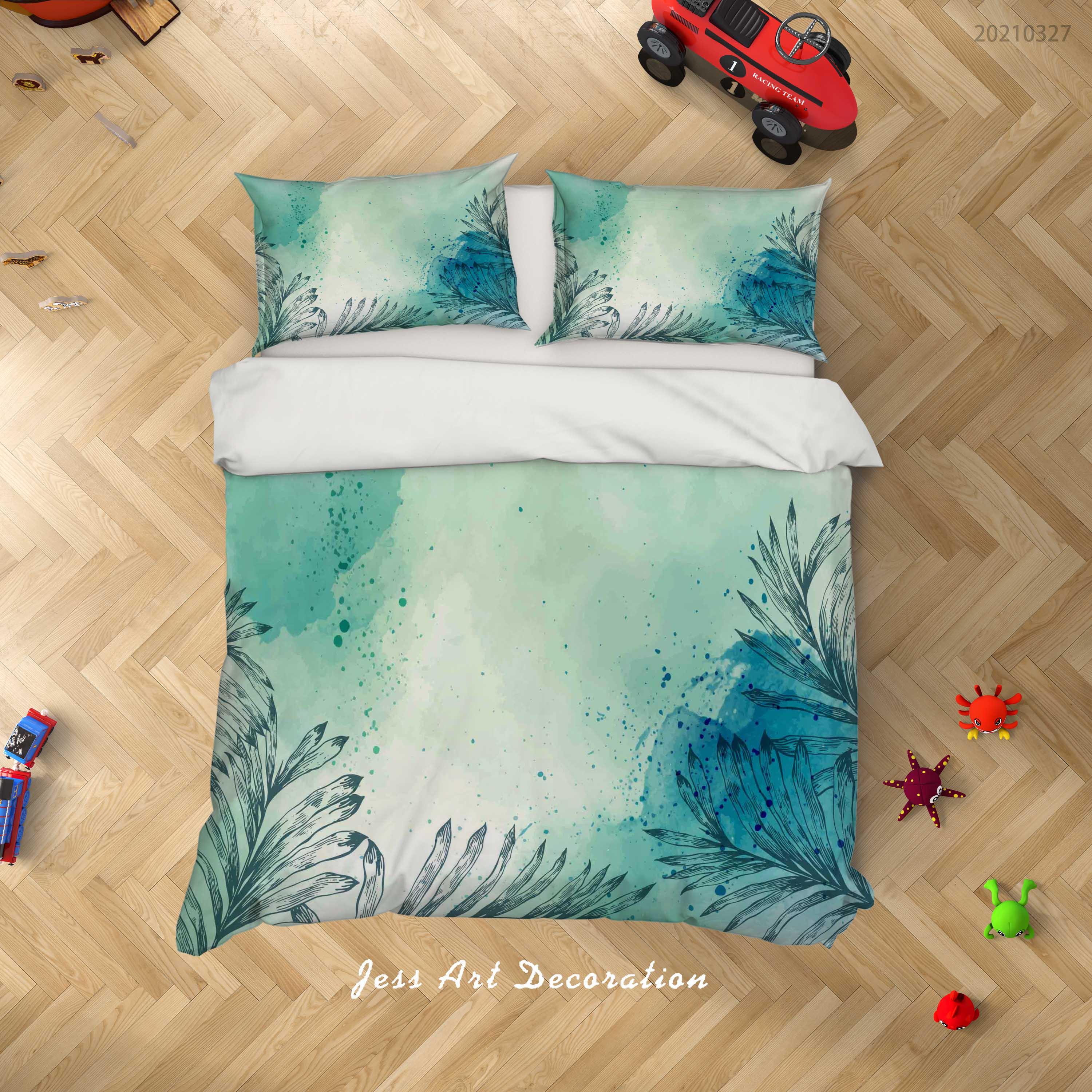 3D Watercolor Green Leaf Quilt Cover Set Bedding Set Duvet Cover Pillowcases 40- Jess Art Decoration