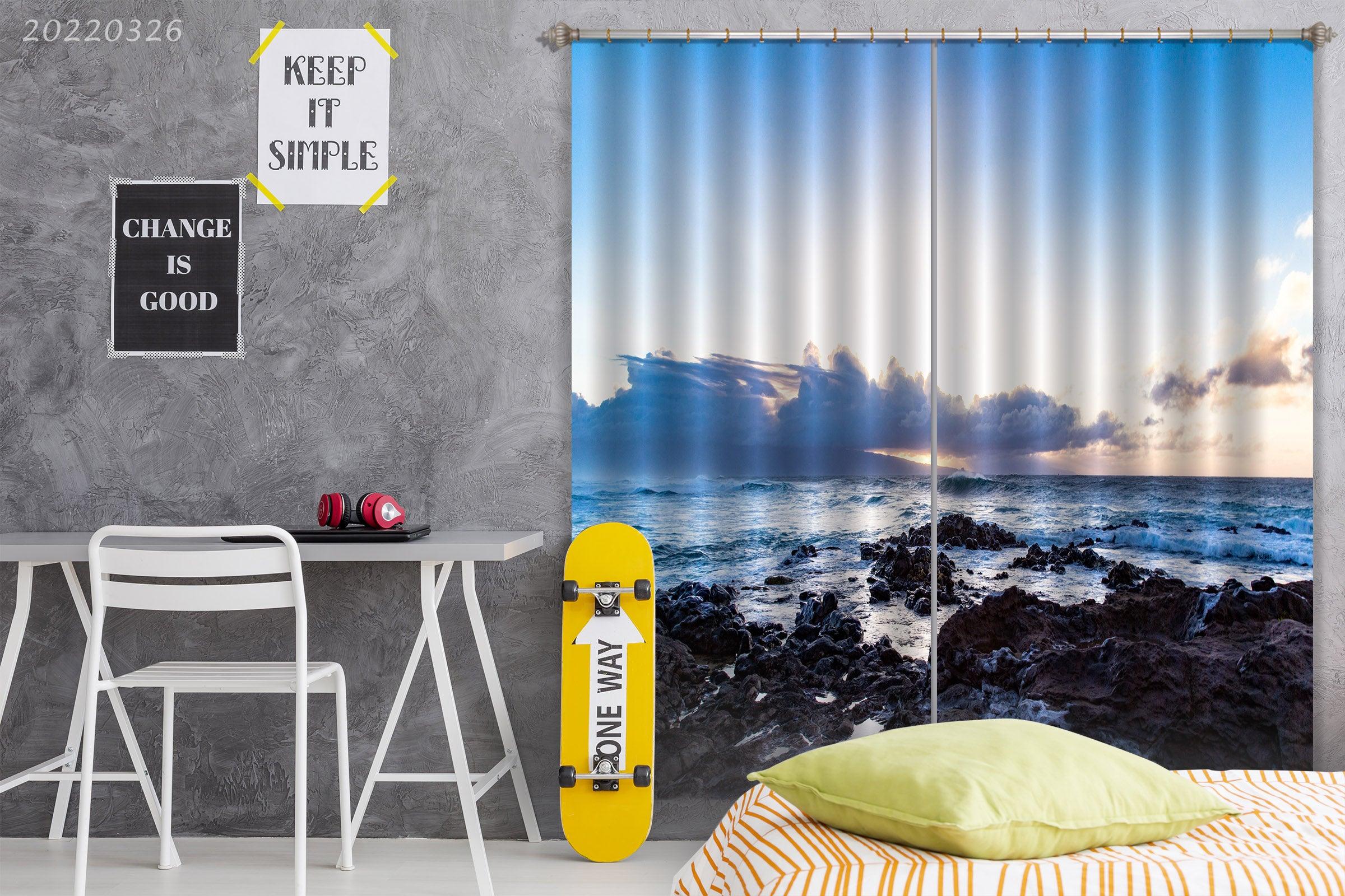 3D Landscape Sea Reef Skyline Sky Cloud Curtains and Drapes GD 3062- Jess Art Decoration