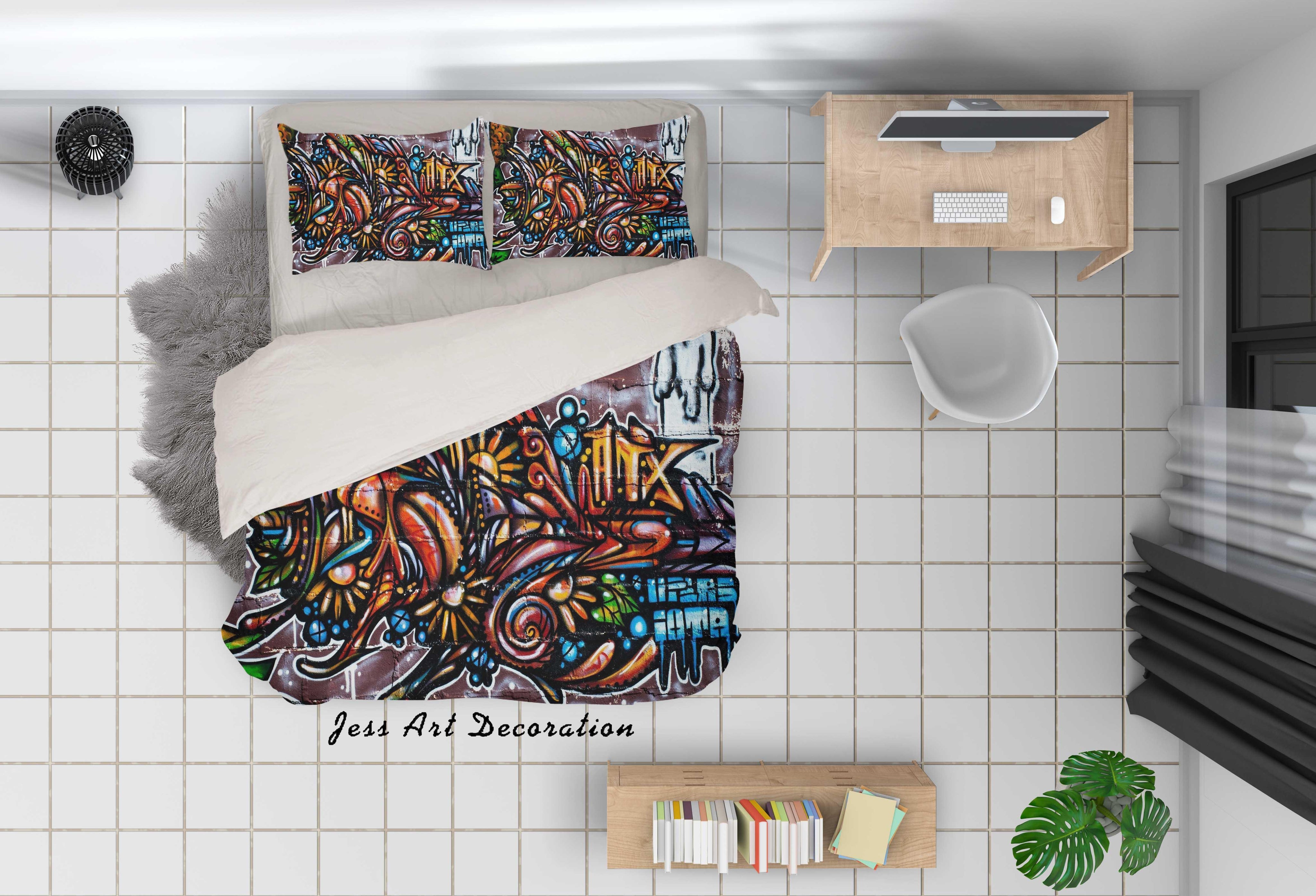 3D Graffiti Colorful Quilt Cover Set Bedding Set Duvet Cover Pillowcases LXL- Jess Art Decoration