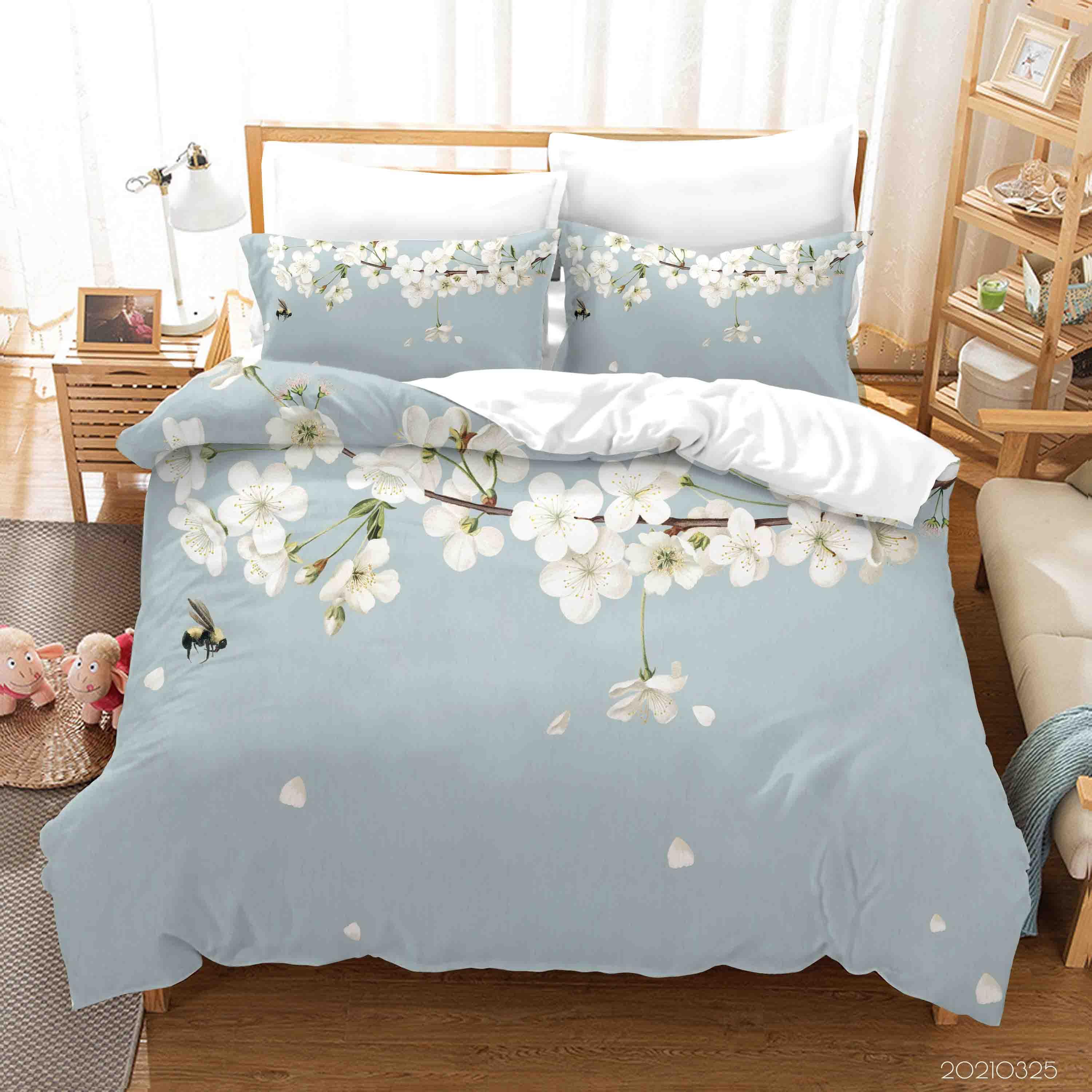 3D White Floral Bird Quilt Cover Set Bedding Set Duvet Cover Pillowcases 222- Jess Art Decoration