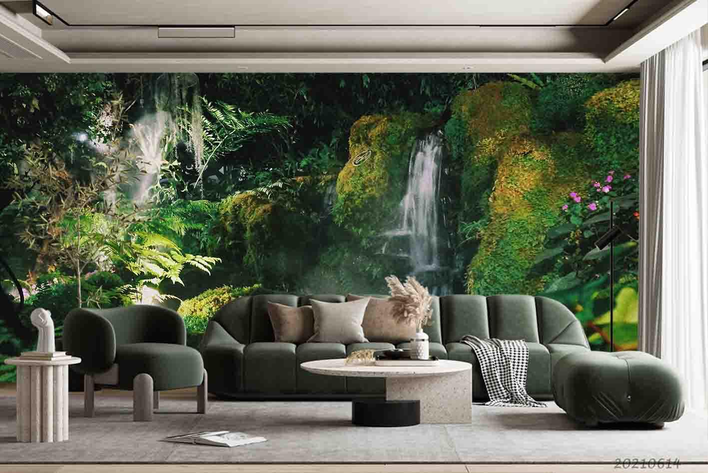 3D Landscape Painting Waterfall Forest Wall Mural Wallpaper SWW2378- Jess Art Decoration