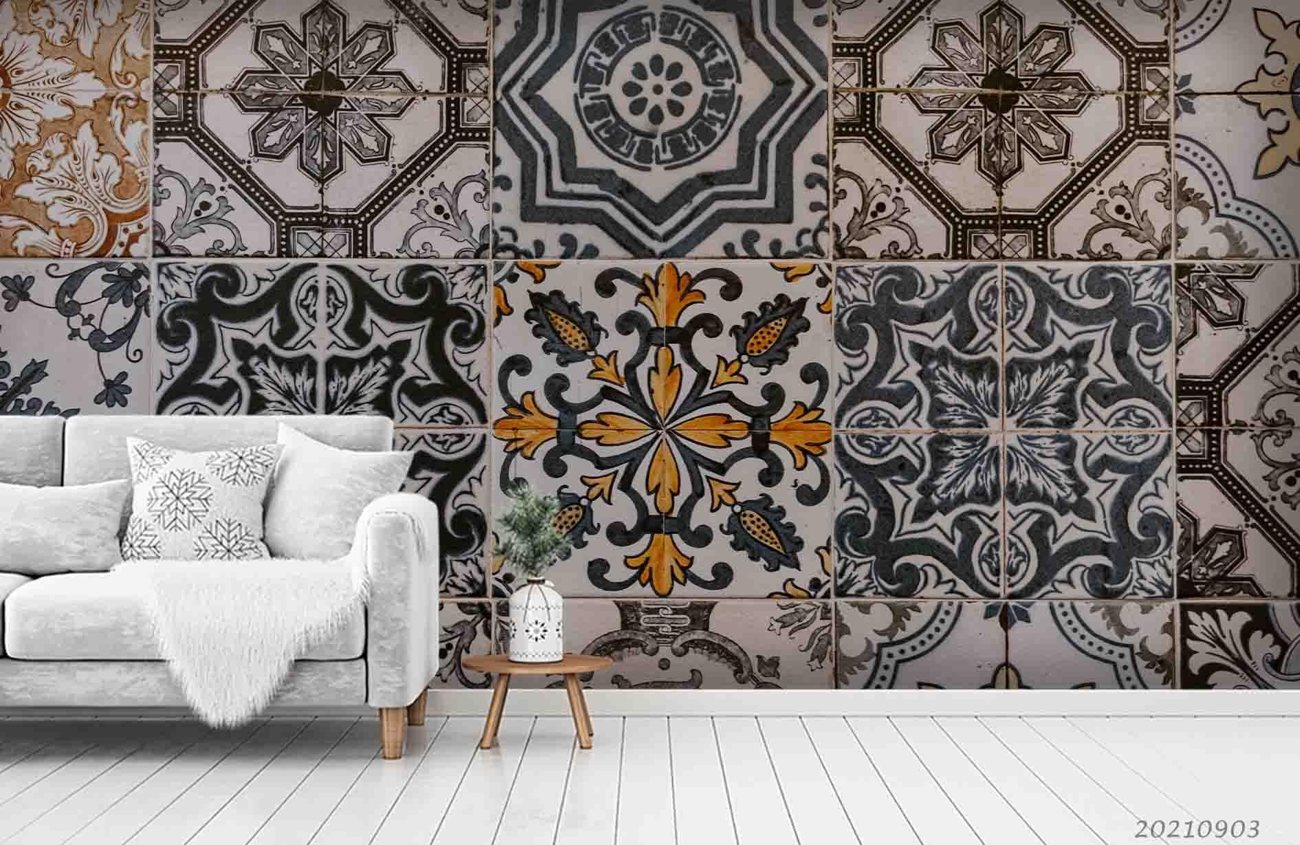 3D Abstract Floral Tile Texture Wall Mural Wallpaper LQH 99- Jess Art Decoration