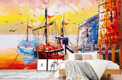 3D Ocean Boat Seagull Oil Painting Wall Mural Wallpaper  sww 63- Jess Art Decoration