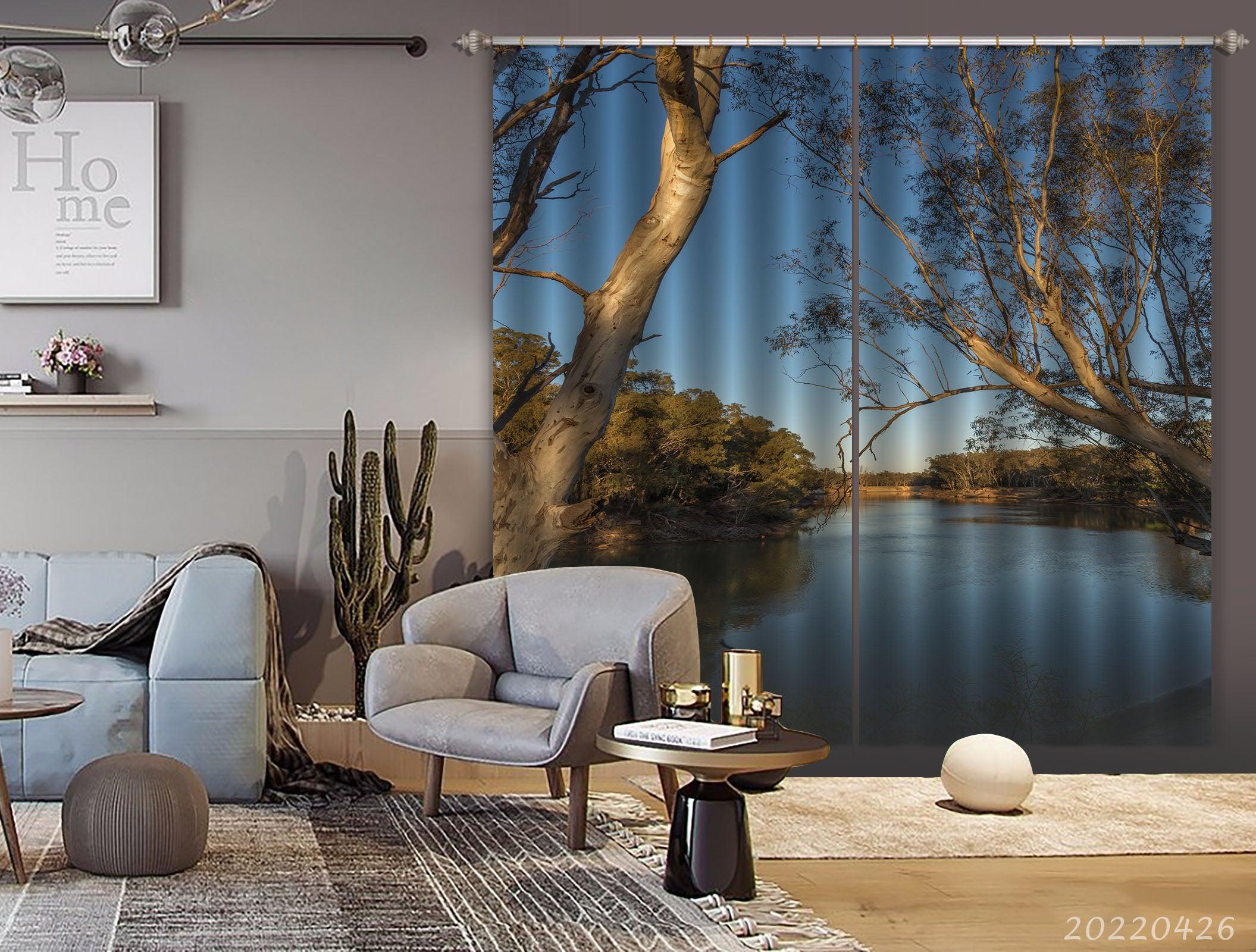 3D Landscape River Forest Tree Sky Curtains and Drapes GD 4768- Jess Art Decoration