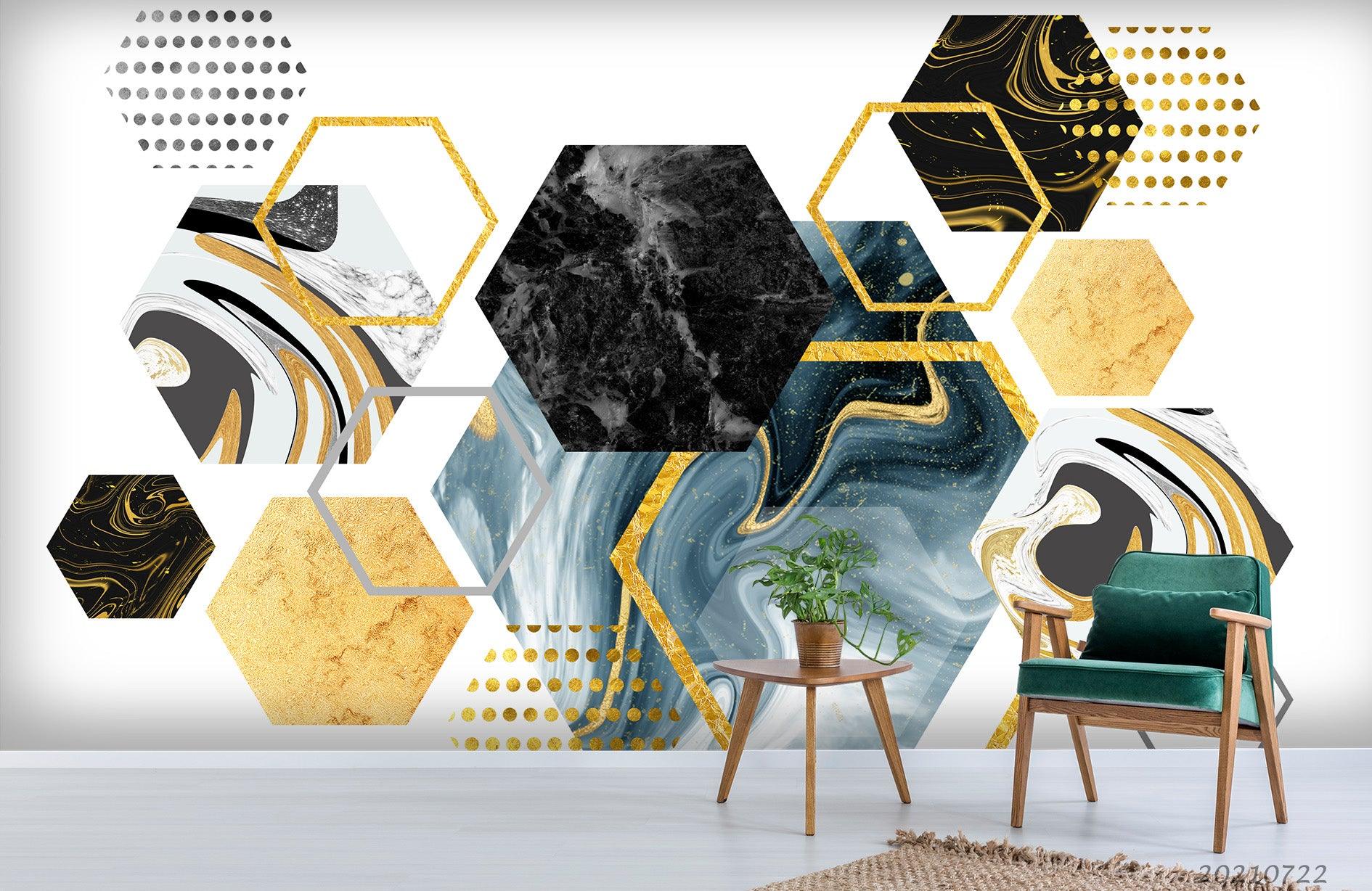 3D Geometric Hexagon Marble Wall Mural Wallpaper LQH 372- Jess Art Decoration