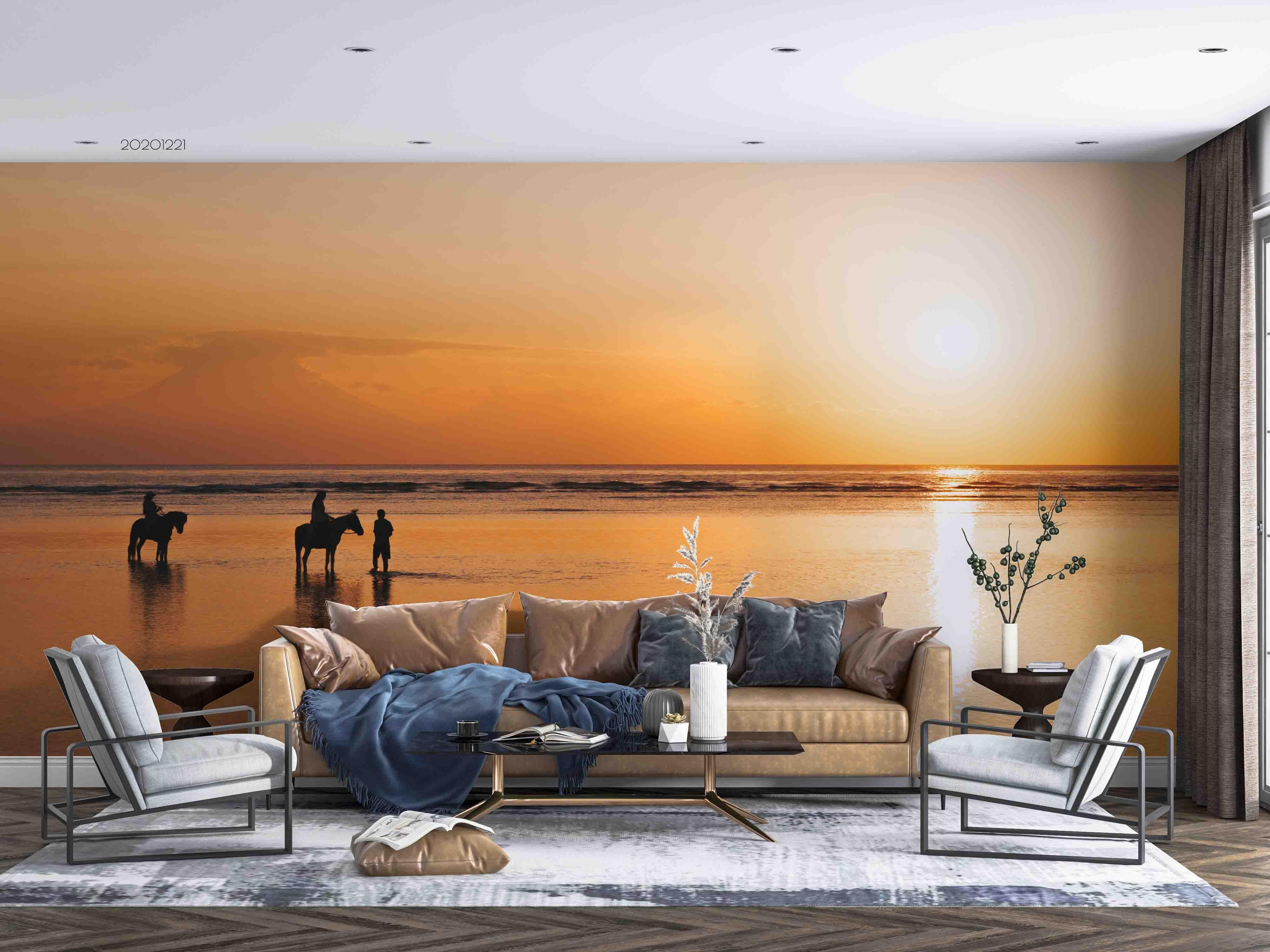 3D Cowboy Sunset Sky Beach Horseback Riding Wall Mural Wallpaper LQH 69- Jess Art Decoration