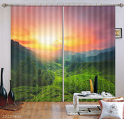 3D Landscape Mountain Tea Plantation Green Tree Sunset Curtains and Drapes GD 4873- Jess Art Decoration