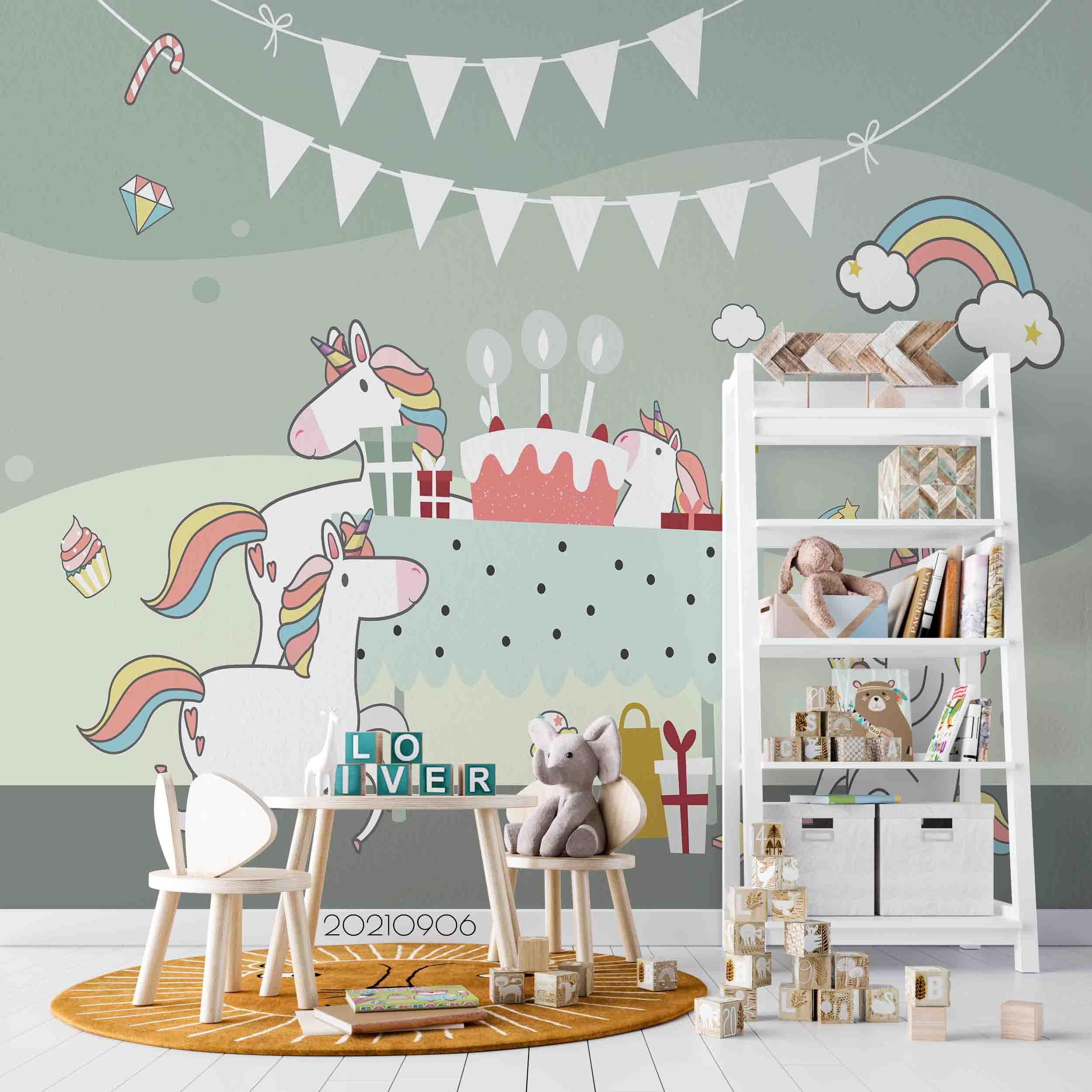 3D Unicorn Rainbow Cake unicorn rainbow birthday mural wall mural wallpaper for nursery