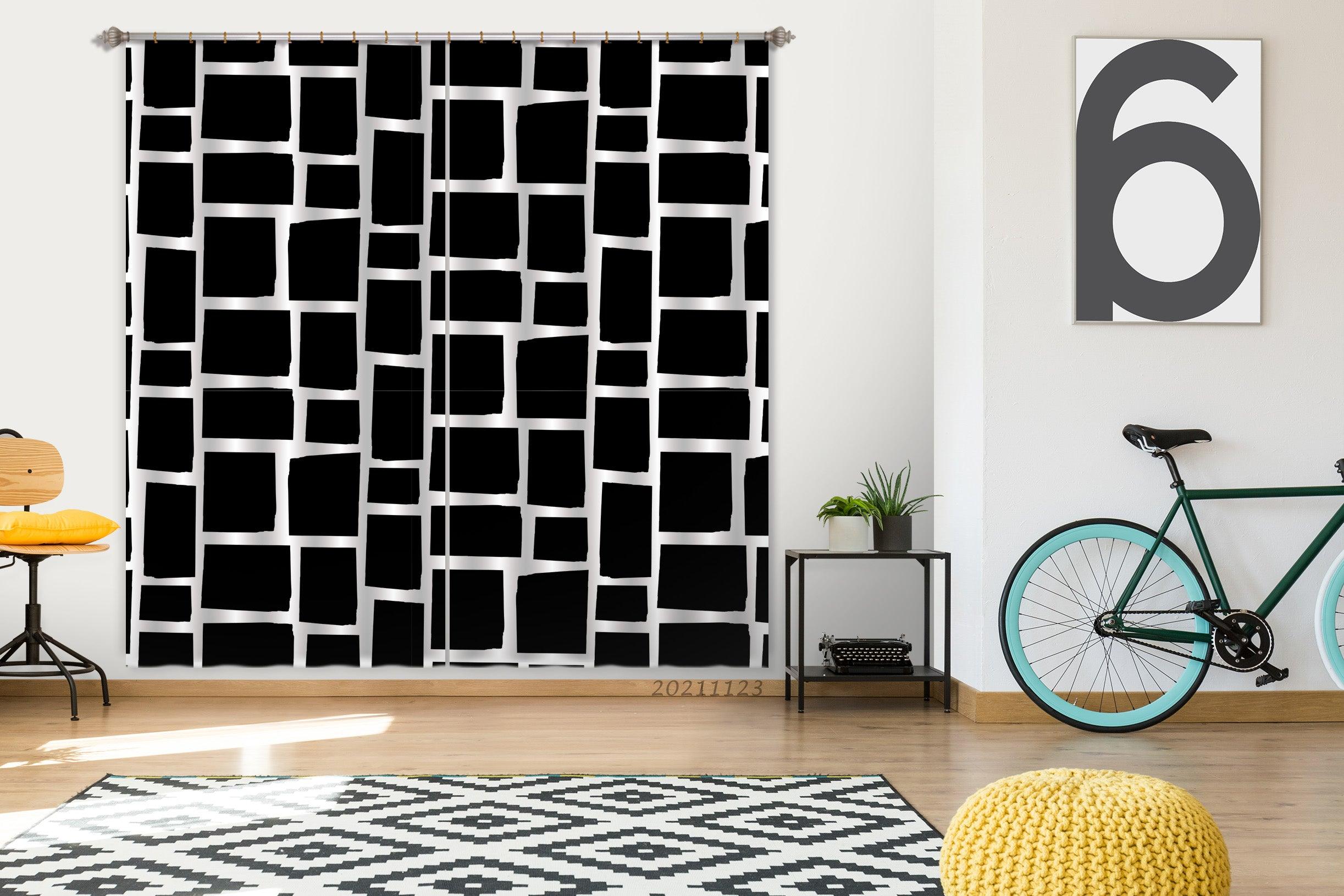 3D Abstract Black Geometric Graphic Curtains and Drapes LQH 29- Jess Art Decoration