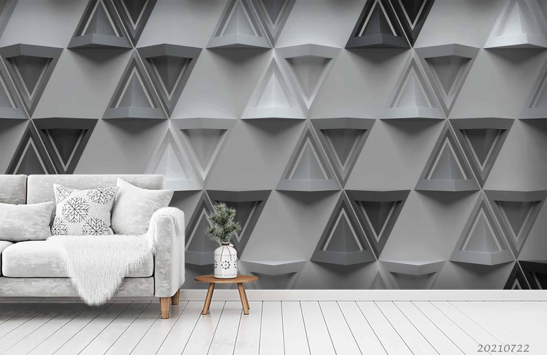 3D Grey Geometric Triangle Wall Mural Wallpaper LQH 319- Jess Art Decoration