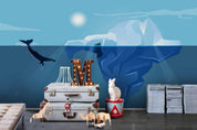 3D Cartoon Hand Drawn Deep Ocean Blue Ice Mountain Sunny Wall Mural Wallpaper LXL- Jess Art Decoration