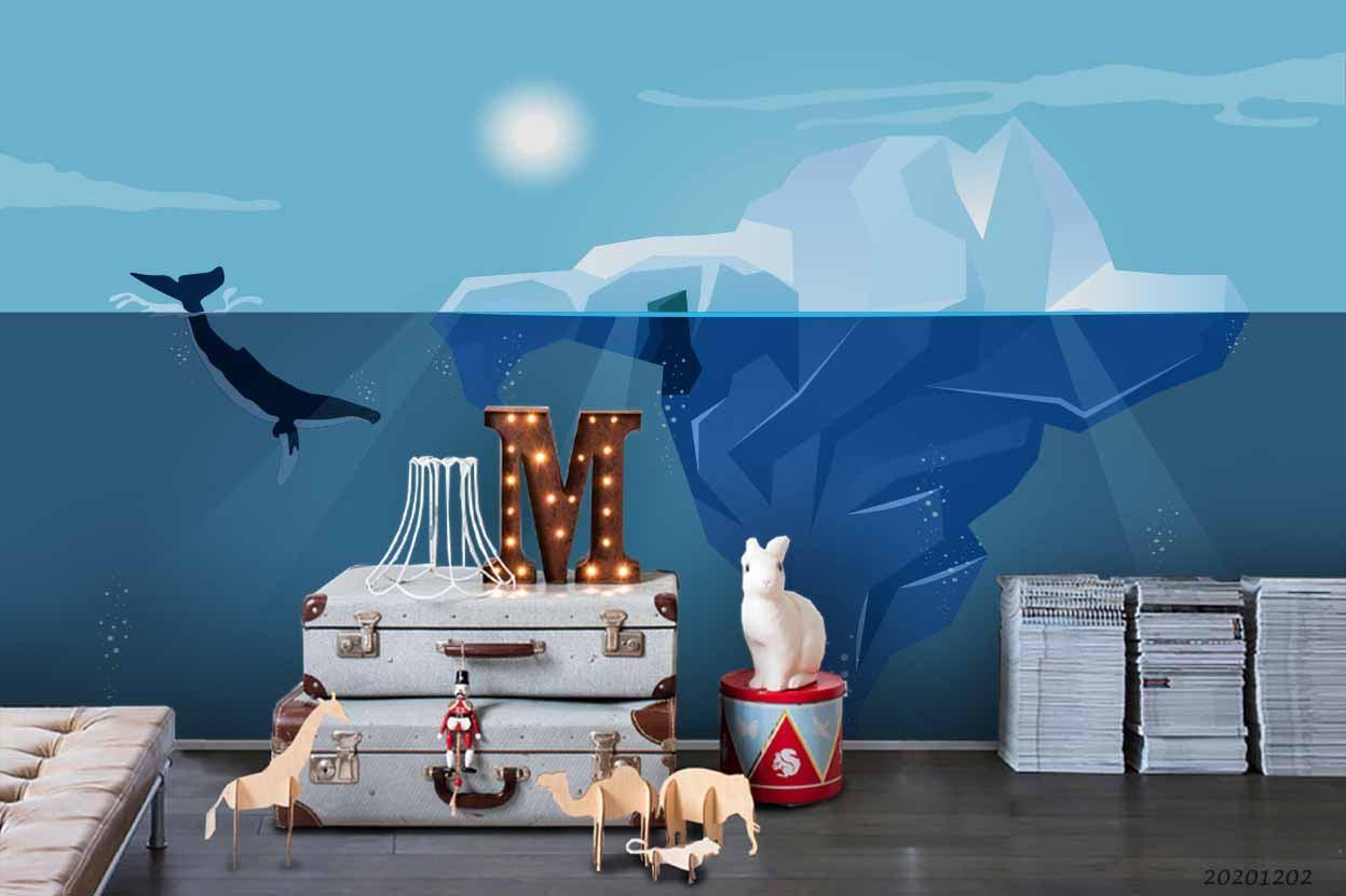 3D Cartoon Hand Drawn Deep Ocean Blue Ice Mountain Sunny Wall Mural Wallpaper LXL- Jess Art Decoration