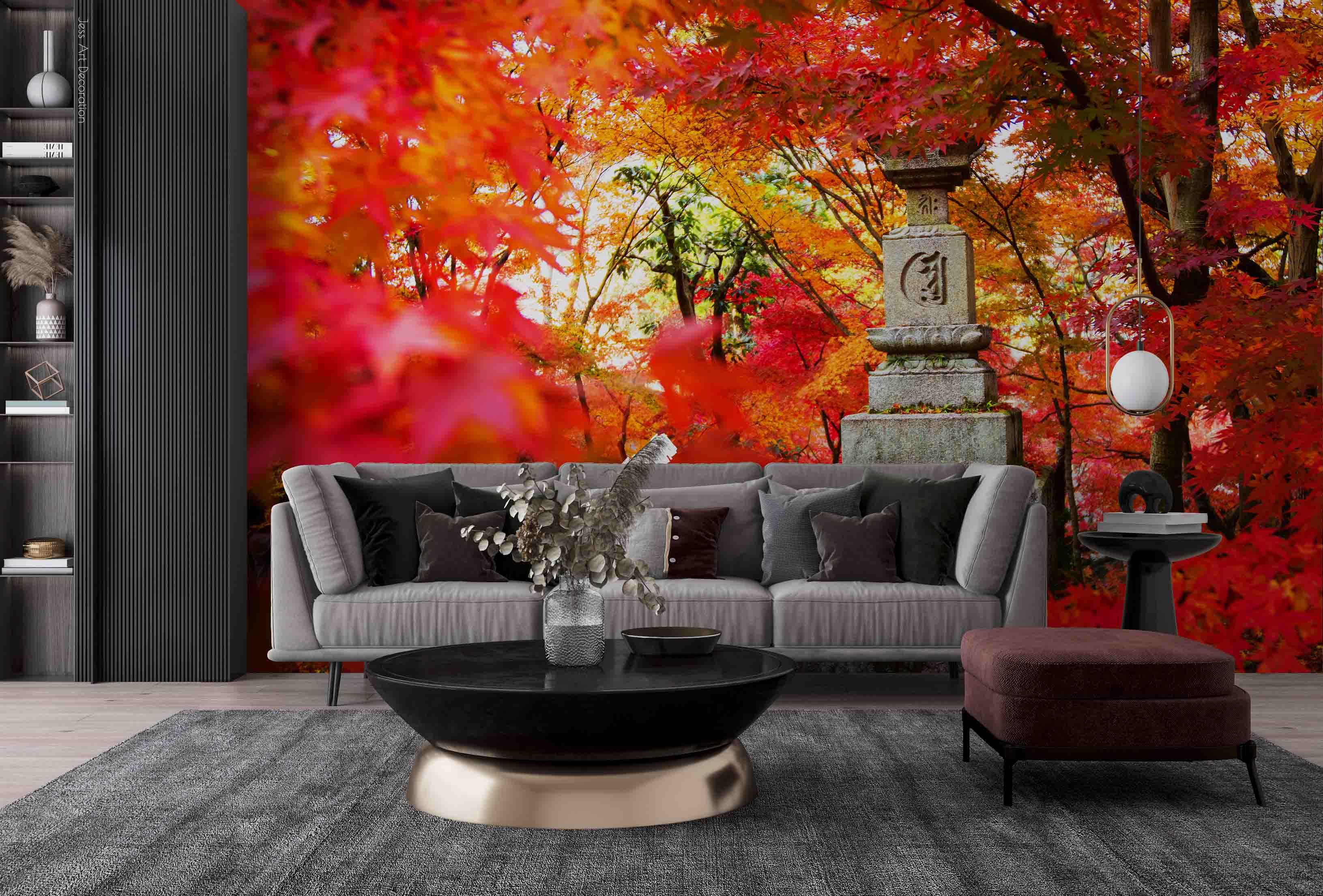 3D Natural Scenery Red Maple Leaf Stone Tablet Wall Mural Wallpaper GD 2269- Jess Art Decoration